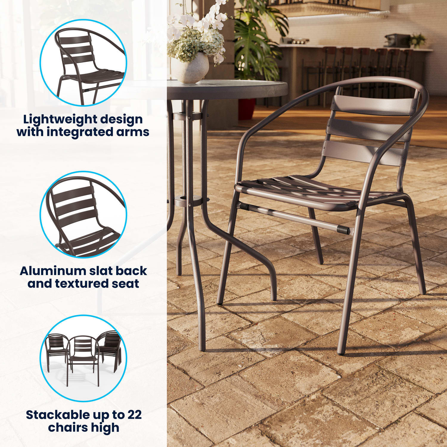 Flash Furniture Metal Slat Back Restaurant Stack Chairs Bronze PopularChairscom
