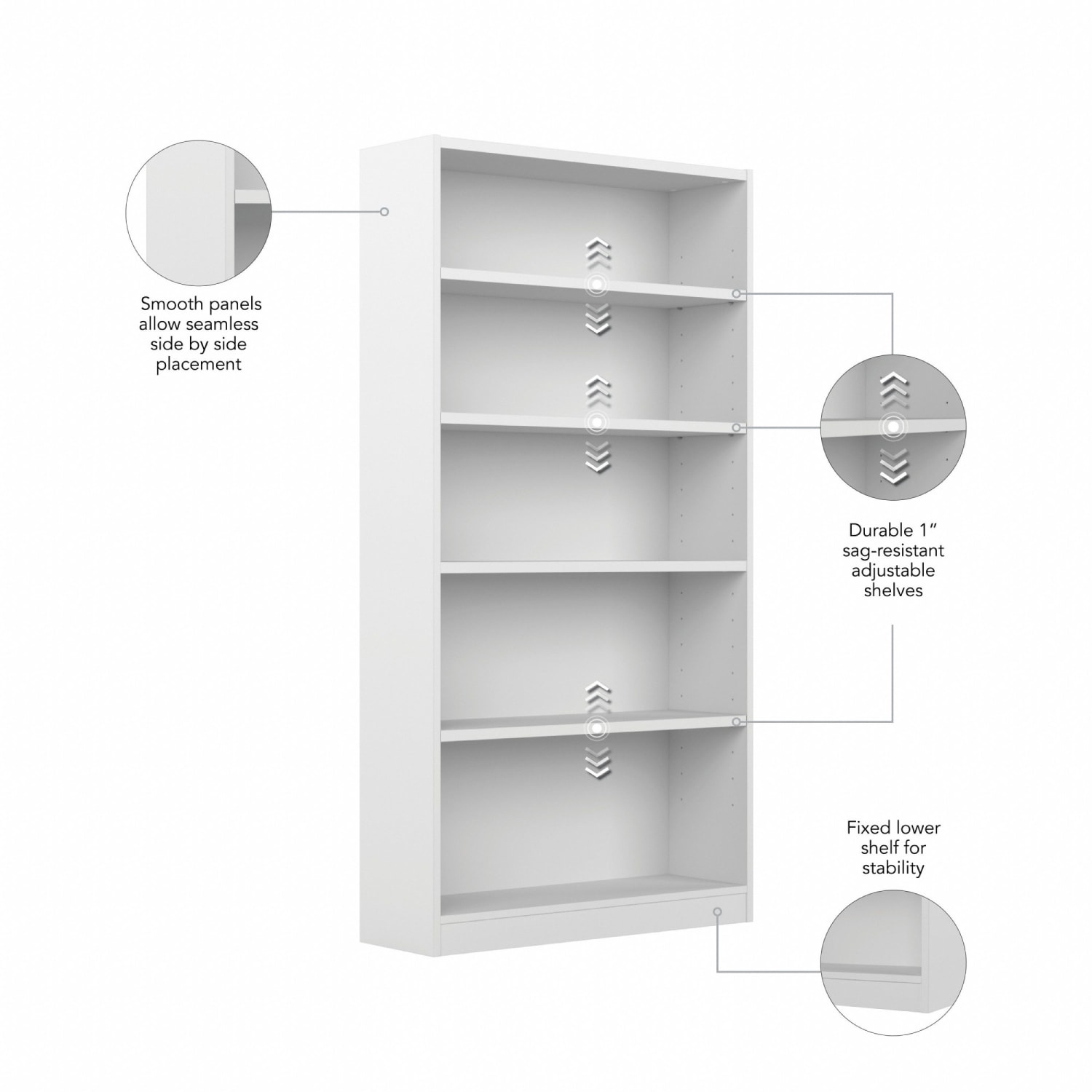 Bush Business Furniture Universal 72inH 5-Shelf Bookcase, Pure White, Standard Delivery - Image 6