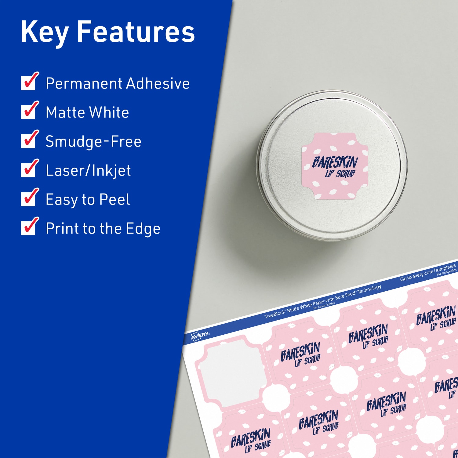 Avery Print-To-The-Edge TrueBlock Labels With Sure Feed, 94110-TWMP25, Square Scalloped, 1-5/8in x 1-5/8in, Matte White, Pack Of 500 - Image 3