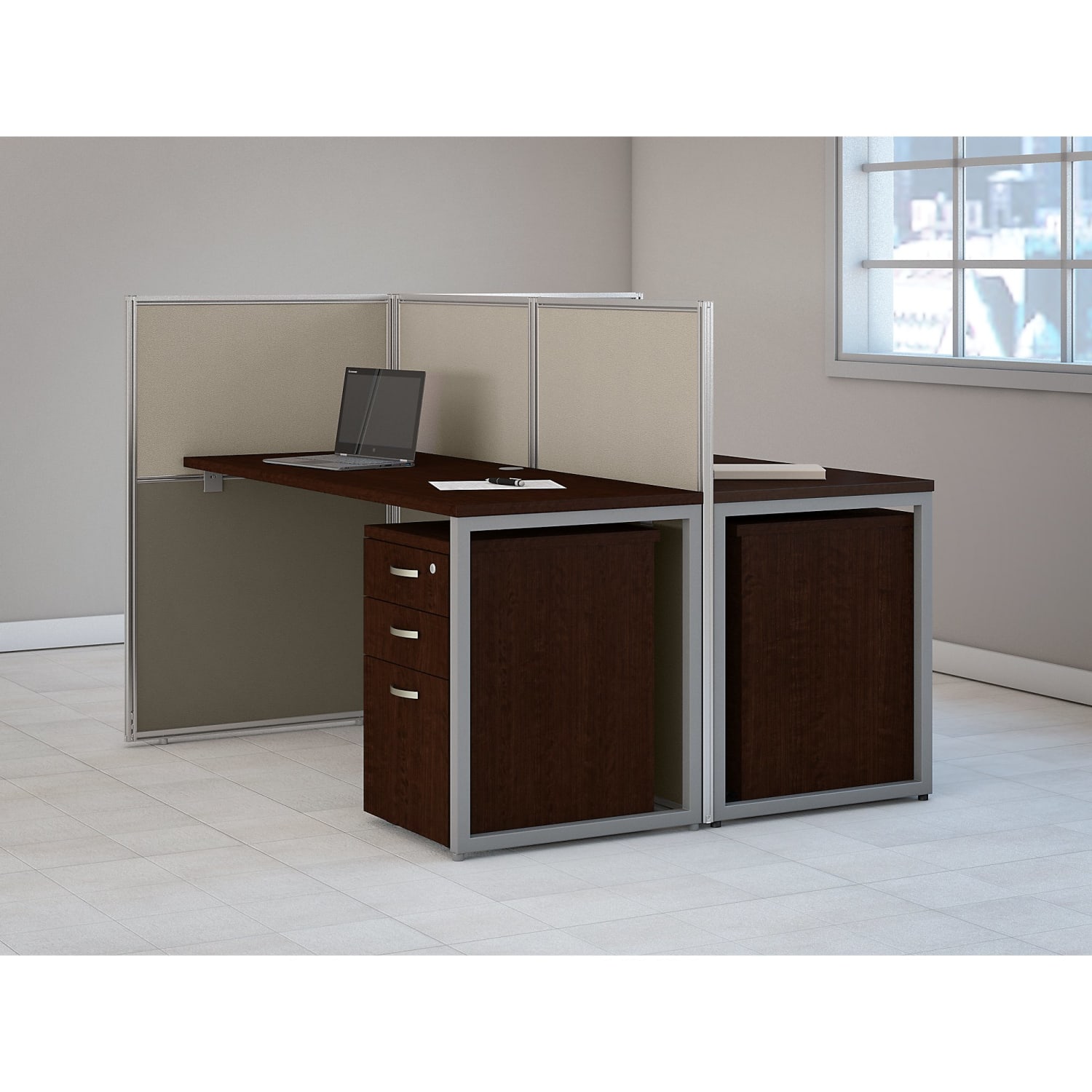 Bush Business Furniture Easy Office 60inW 2-Person Straight Desk Open Office With Two 3-Drawer Mobile Pedestals, 44 15/16inH x 60 1/16inW x 60 1/16inD, Mocha Cherry, Standard Delivery - Image 3