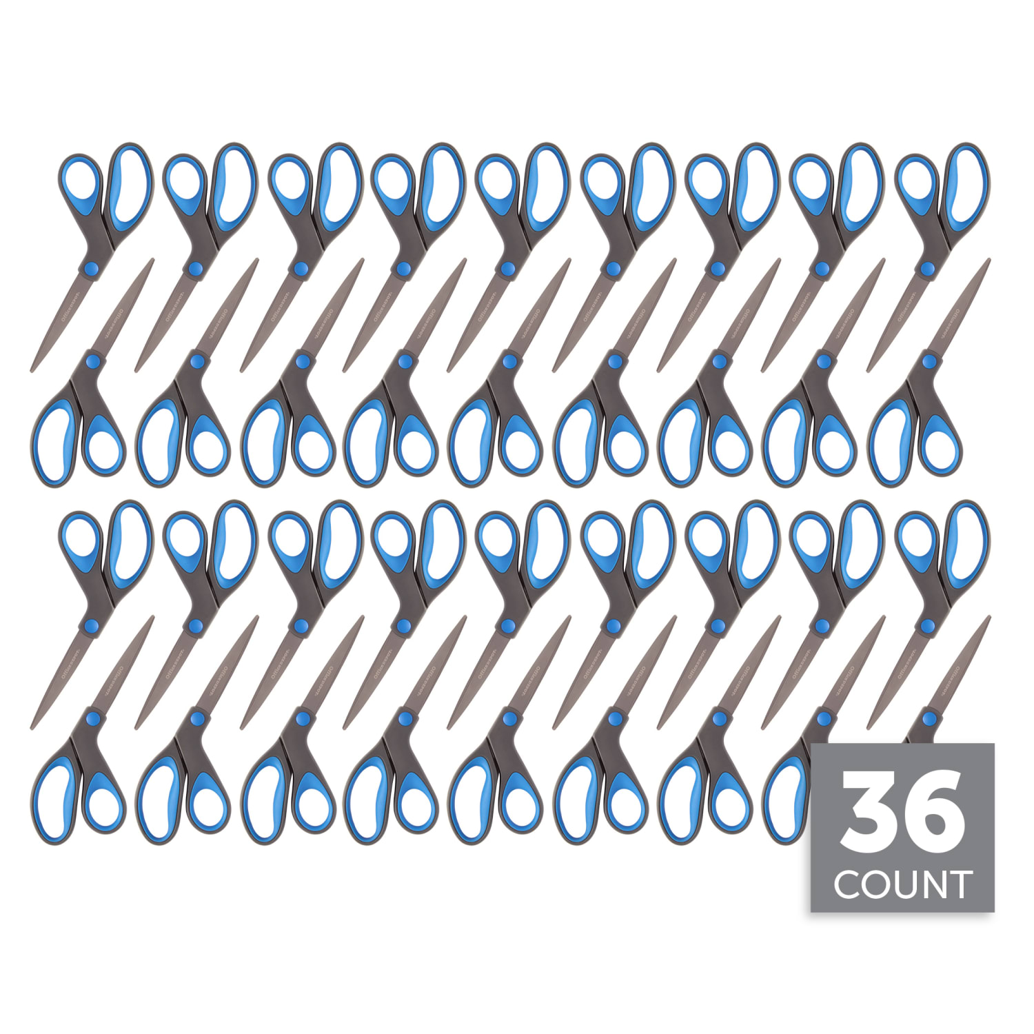 Office Depot Brand Titanium Coated Scissors, 8in, Bent, Dark Gray/Blue, Pack Of 36 Scissors - Image 4