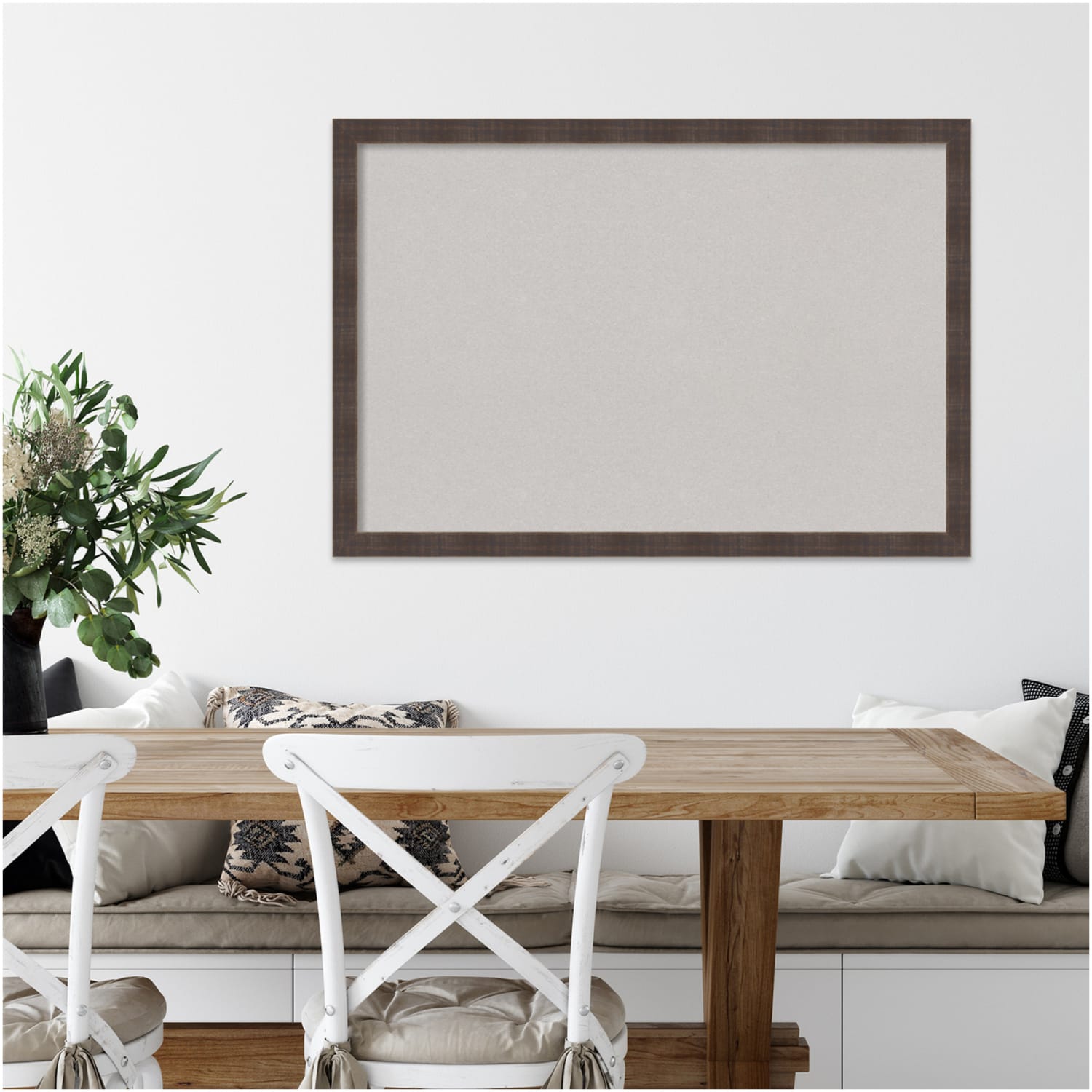 Amanti Art Rectangular Non-Magnetic Cork Bulletin Board, Gray, 38in x 26in, Whiskey Brown Rustic Wood Frame - Image 4