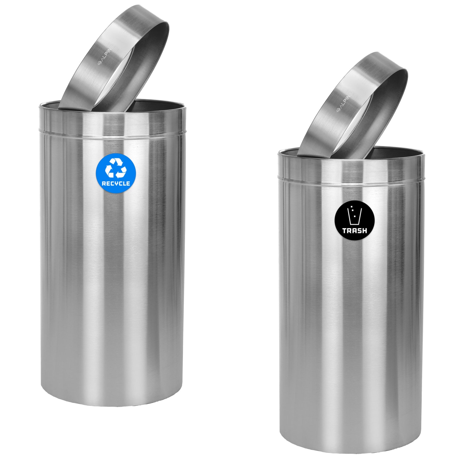 Alpine Industries Stainless Steel Recycling Can And Trash Receptacles, 27 Gallons, Silver, Pack Of 2 Receptacles - Image 3