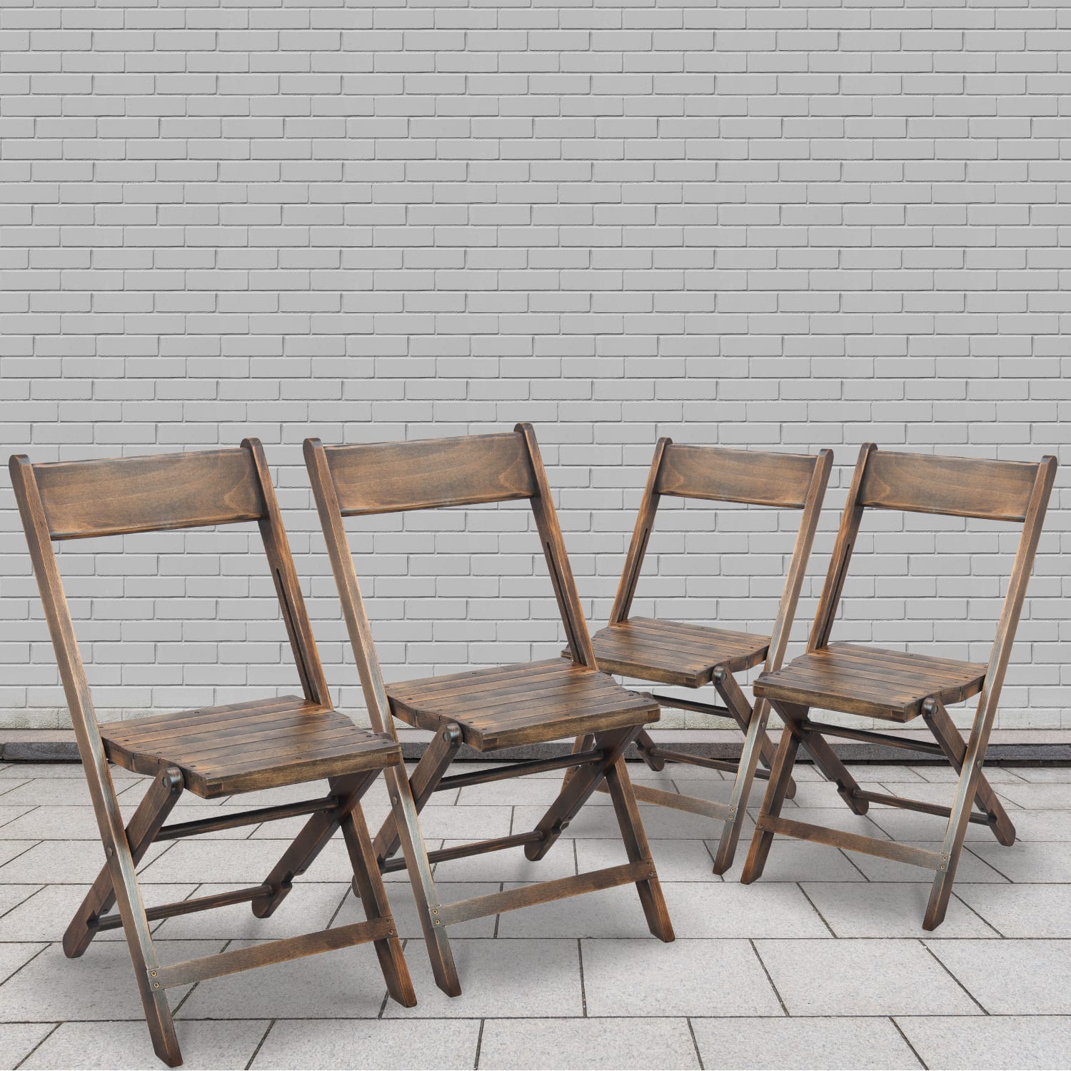 Flash Furniture Natalie Commercial Wooden Folding Chair With Slatted Seat, Antique Black