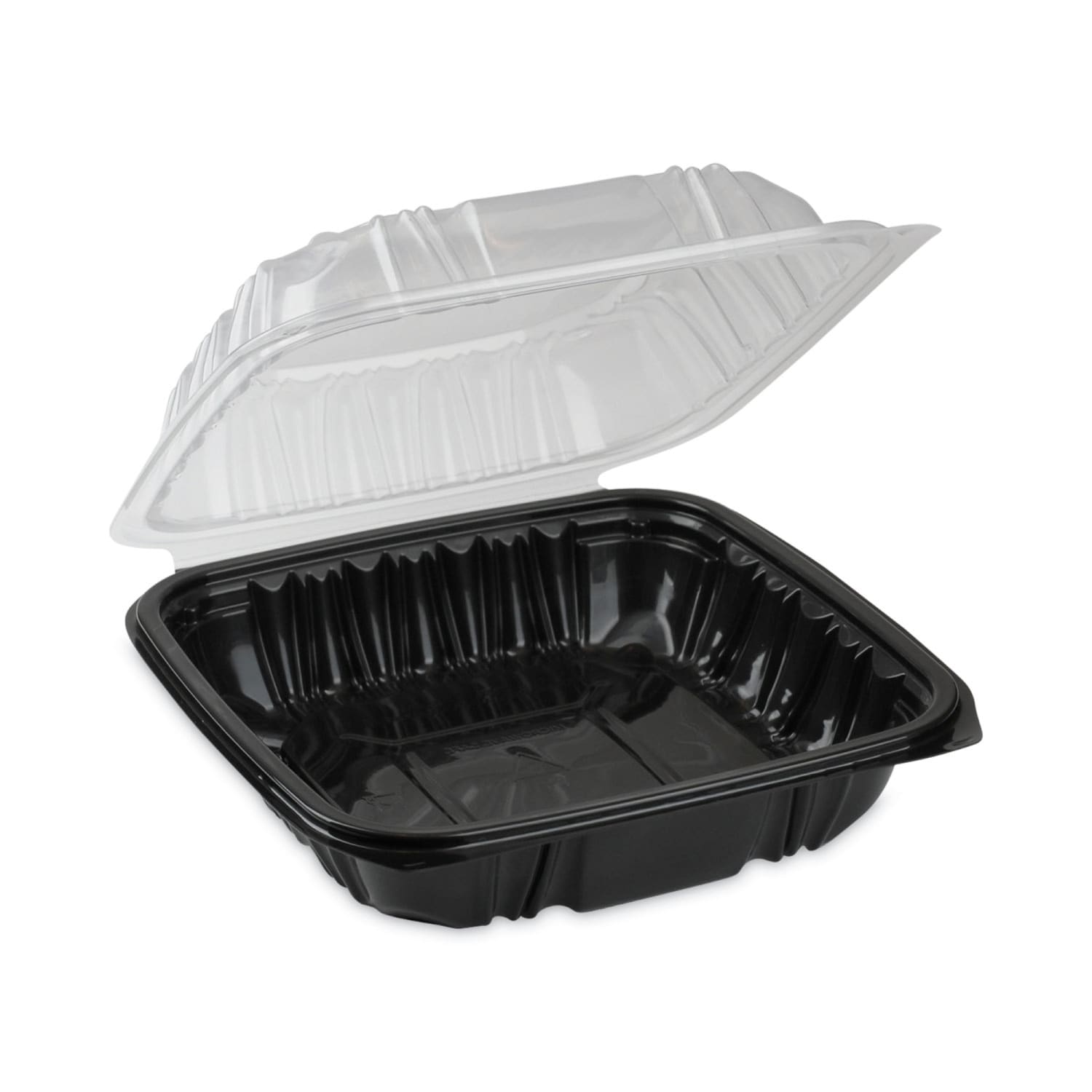 Pactiv Evergreen EarthChoice Vented Dual-Color Microwavable Hinged-Lid Containers, 1-Compartment, 28 Oz, 3inH x 7-1/2inW x 7-1/2inD, Black/Clear, Pack Of 150 Containers - Image 3