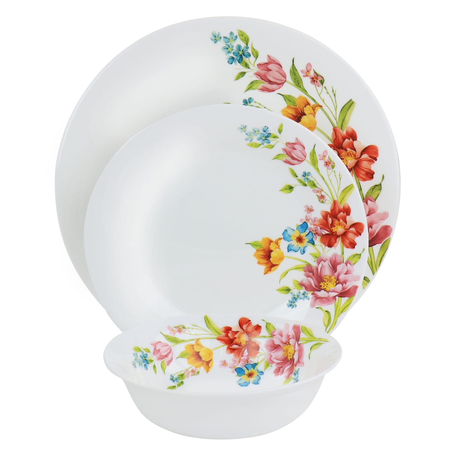 Gibson Ultra Blooming Rose 12-Piece Tempered Opal Glass Dinnerware Set, White - Image 3