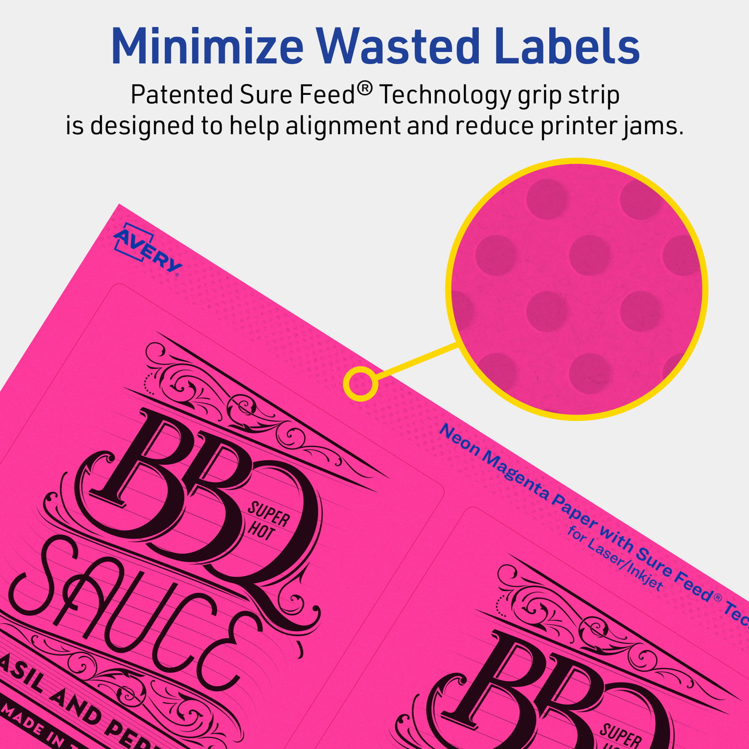 Avery Print-To-The-Edge Labels With Sure Feed Technology And Easy Peel, 94254-NMP40, Rectangle, 4-3/4in x 3-3/4in, Matte Neon Magenta, Pack of 160 - Image 5