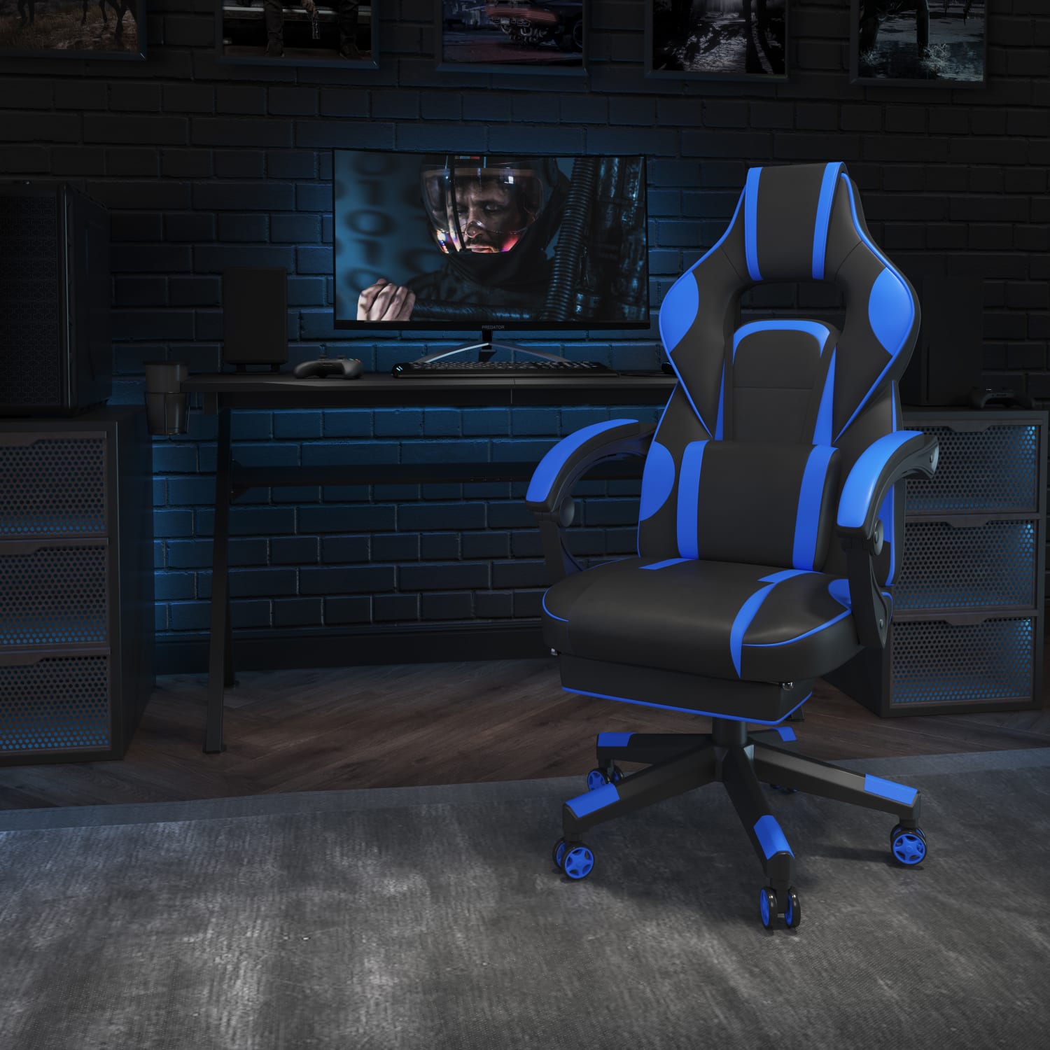 Flash Furniture X40 Gaming Chair With Fully Reclining Back And Arms, Black/Blue