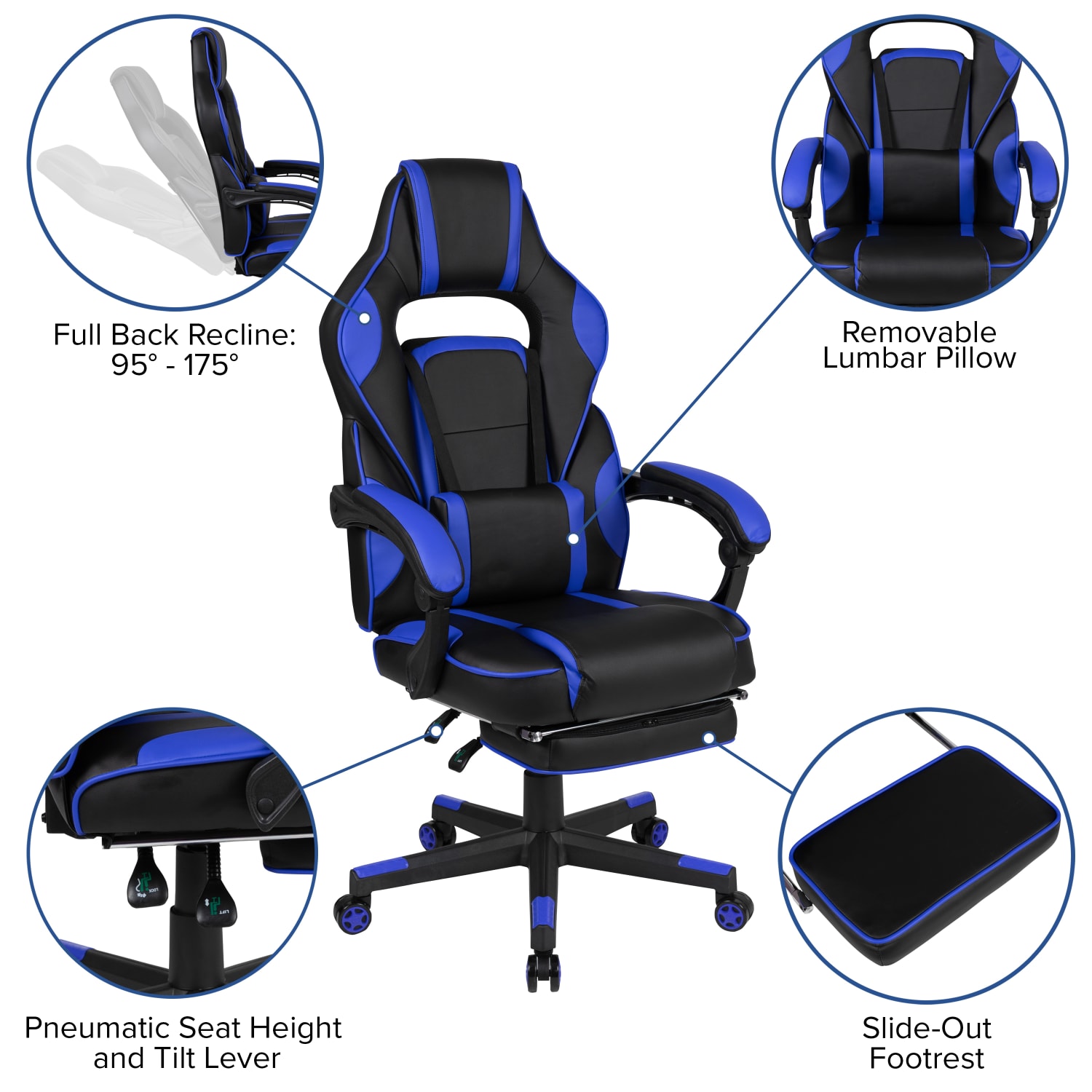 Flash Furniture X40 Gaming Chair With Fully Reclining Back And Arms, Black/Blue - Image 6