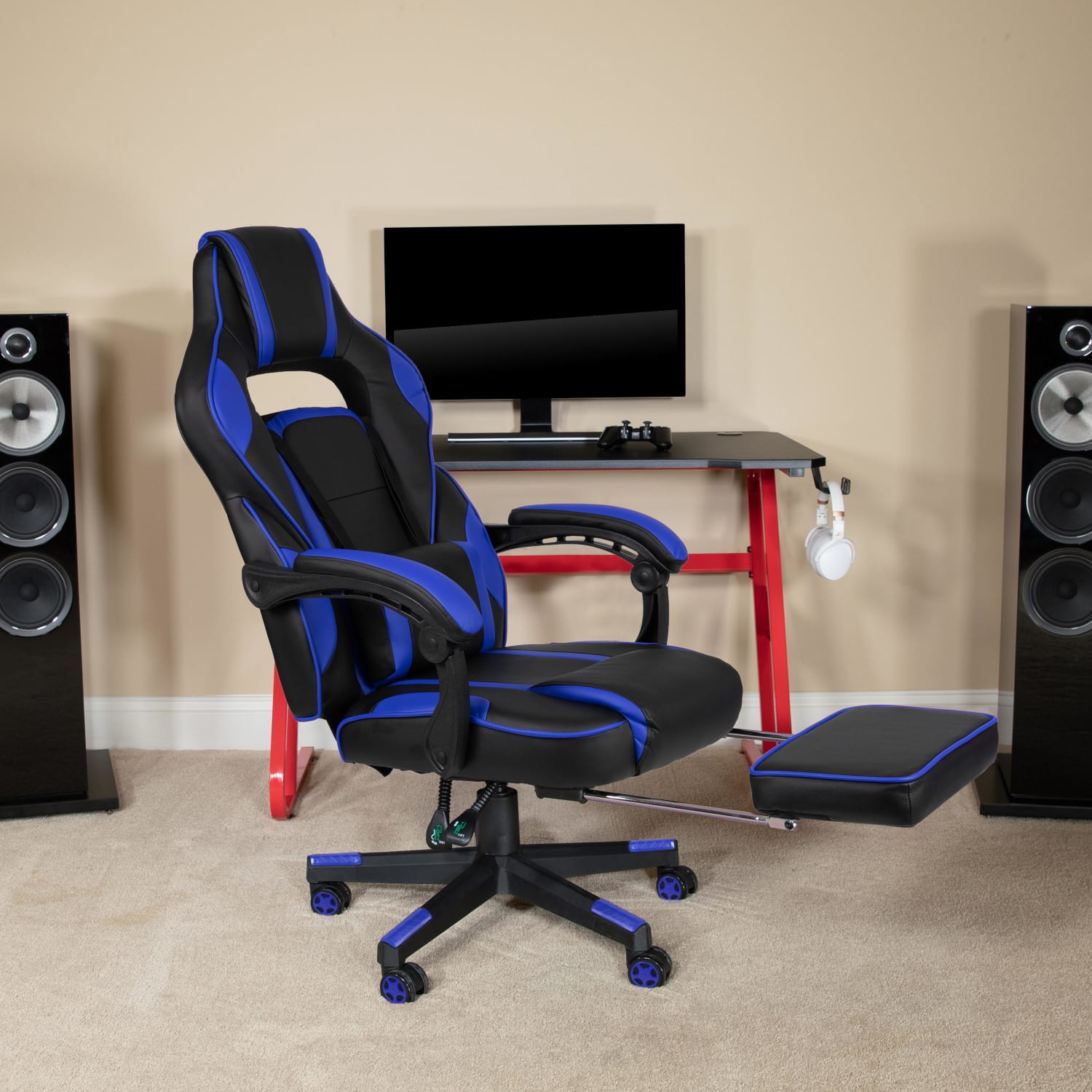 Flash Furniture X40 Gaming Chair With Fully Reclining Back And Arms BlackBlue PopularChairscom