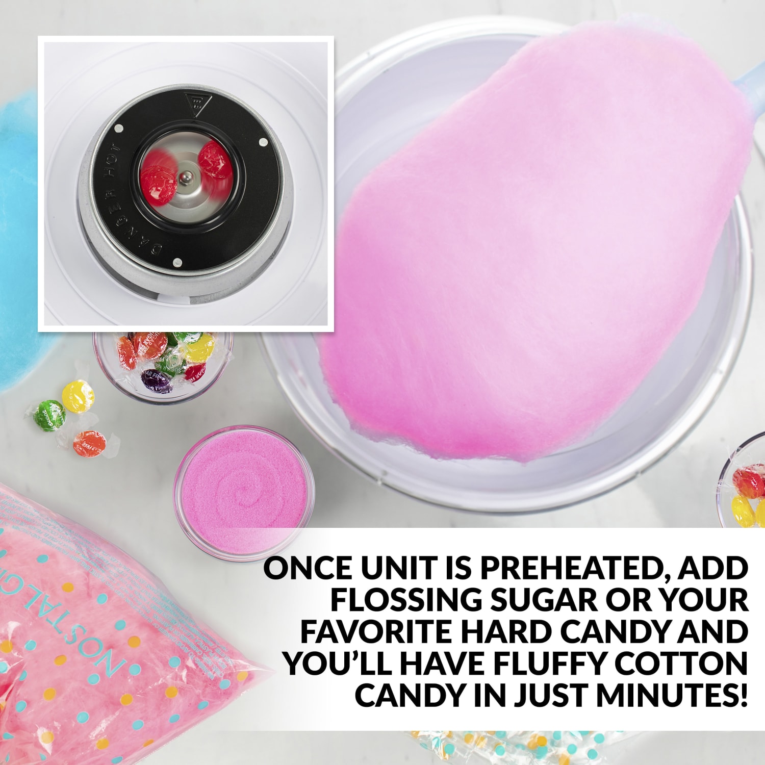 Nostalgia Electrics Vintage Hard & Sugar-Free Candy Cotton Candy Maker, Pink - Image 5