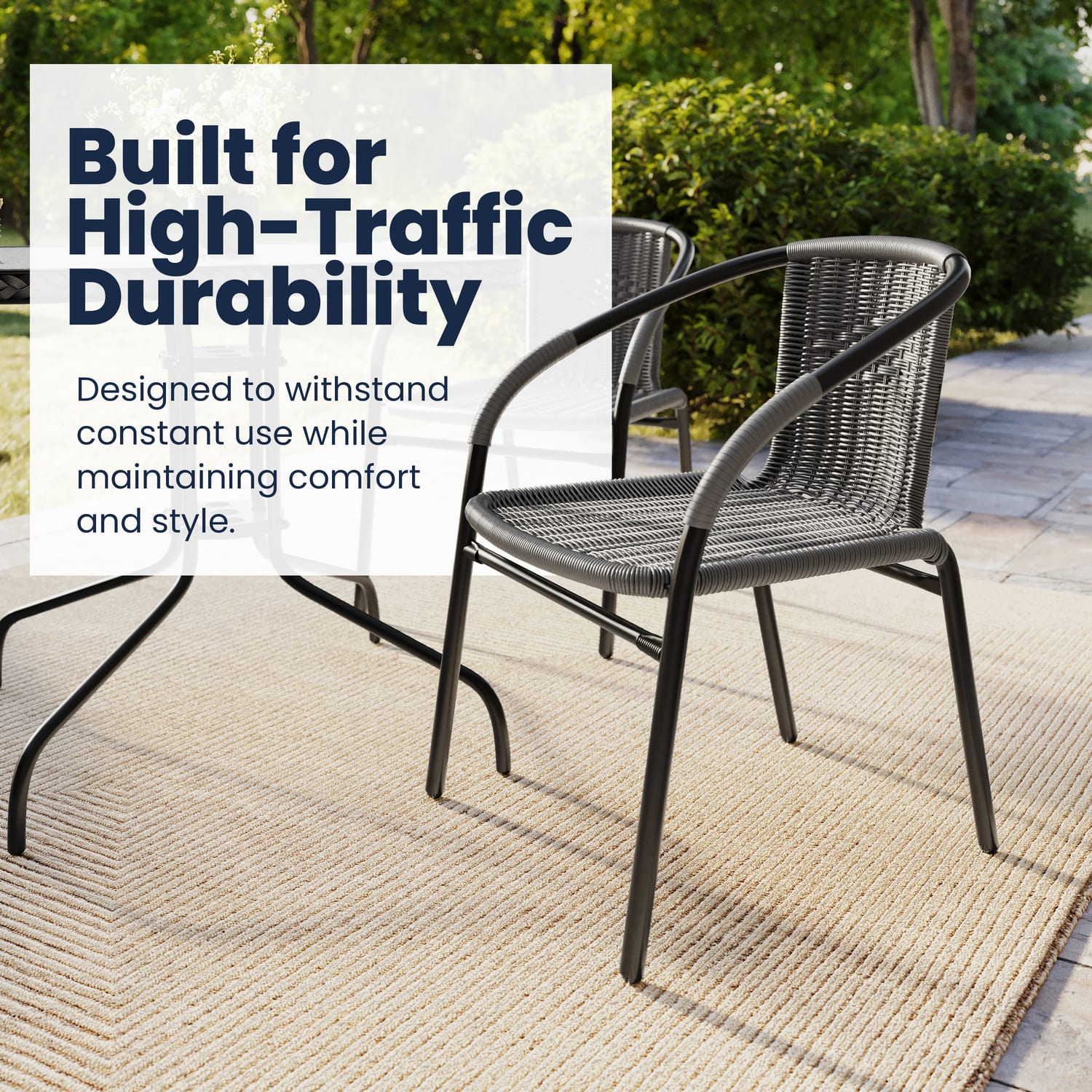 Flash Furniture Square Glass And Metal Table With 4 Rattan Stack Chairs, 28in, Clear/Gray - Image 5