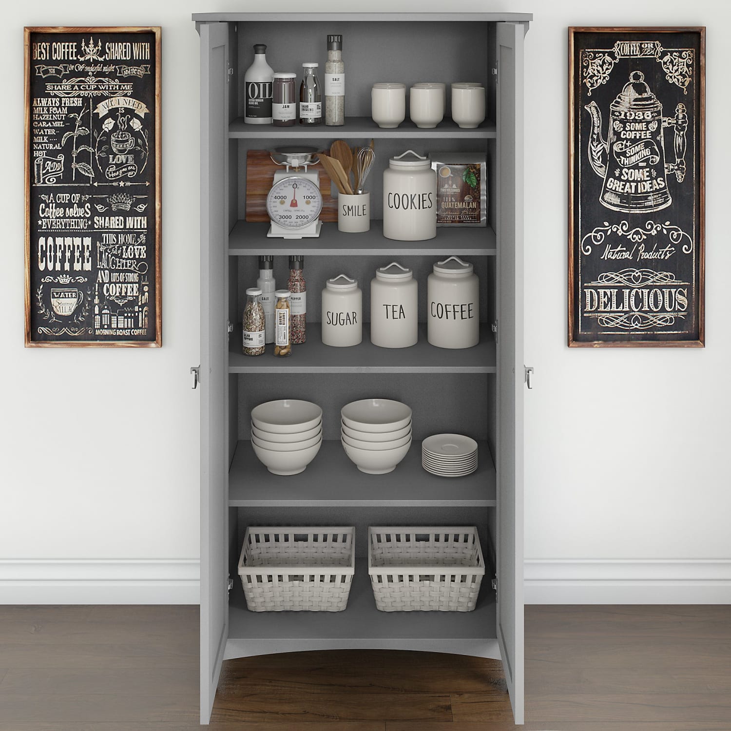 Bush Furniture Salinas 63inH Kitchen Pantry Cabinet With Doors, Cape Cod Gray, Standard Delivery - Image 4