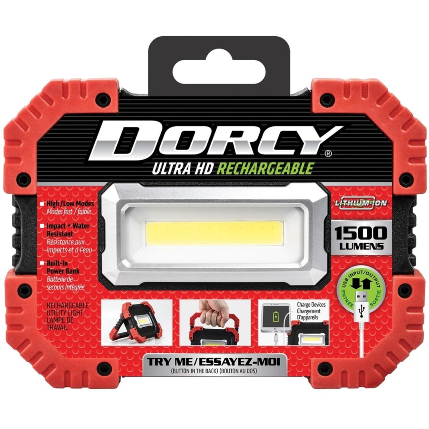Dorcy 1500 Lumen Ultra HD Rechargeable Utility Light + Power Bank - LED - 280 lm Lumen - 1 - Lithium Ion (Li-Ion) - Battery Rechargeable - Battery - Rubber - Impact Resistant, Weather Resistant, Water Resistant, Drop Resistant - Black - Image 4