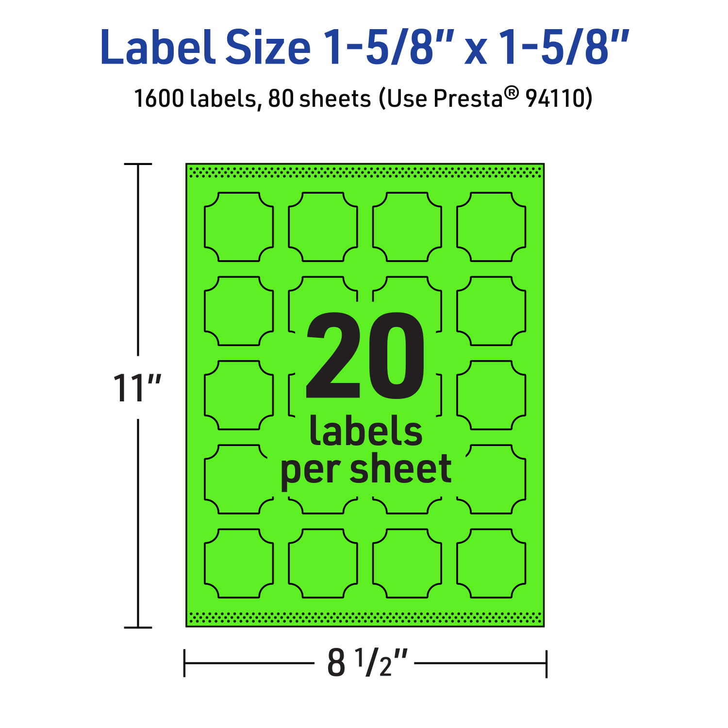 Avery Print-To-The-Edge Labels With Sure Feed Technology, 94110-NGP80, Square Scalloped, 1-5/8in x 1-5/8in, Matte Neon Green, Pack of 1600 - Image 6