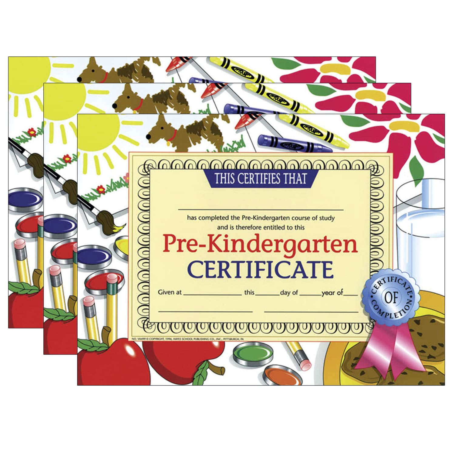 Hayes Publishing Pre-Kindergarten Certificate, 8.5in x 11in, 30 Per Pack, Set Of 3 Packs