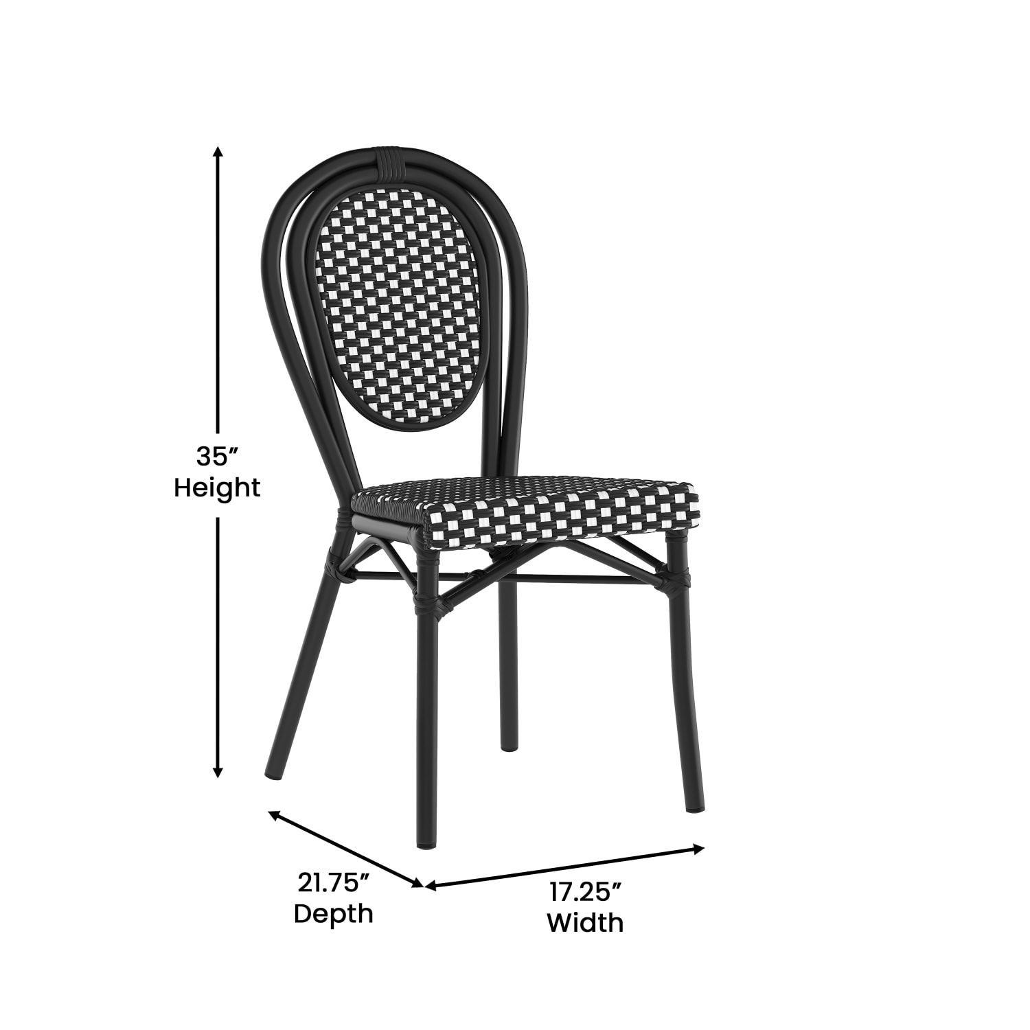 Flash Furniture 2 Pack Lourdes IndoorOutdoor Commercial Thonet Bistro Stacking Chair PE Rattan and Aluminum Frame Black  WhiteBlack Frame PopularChairscom