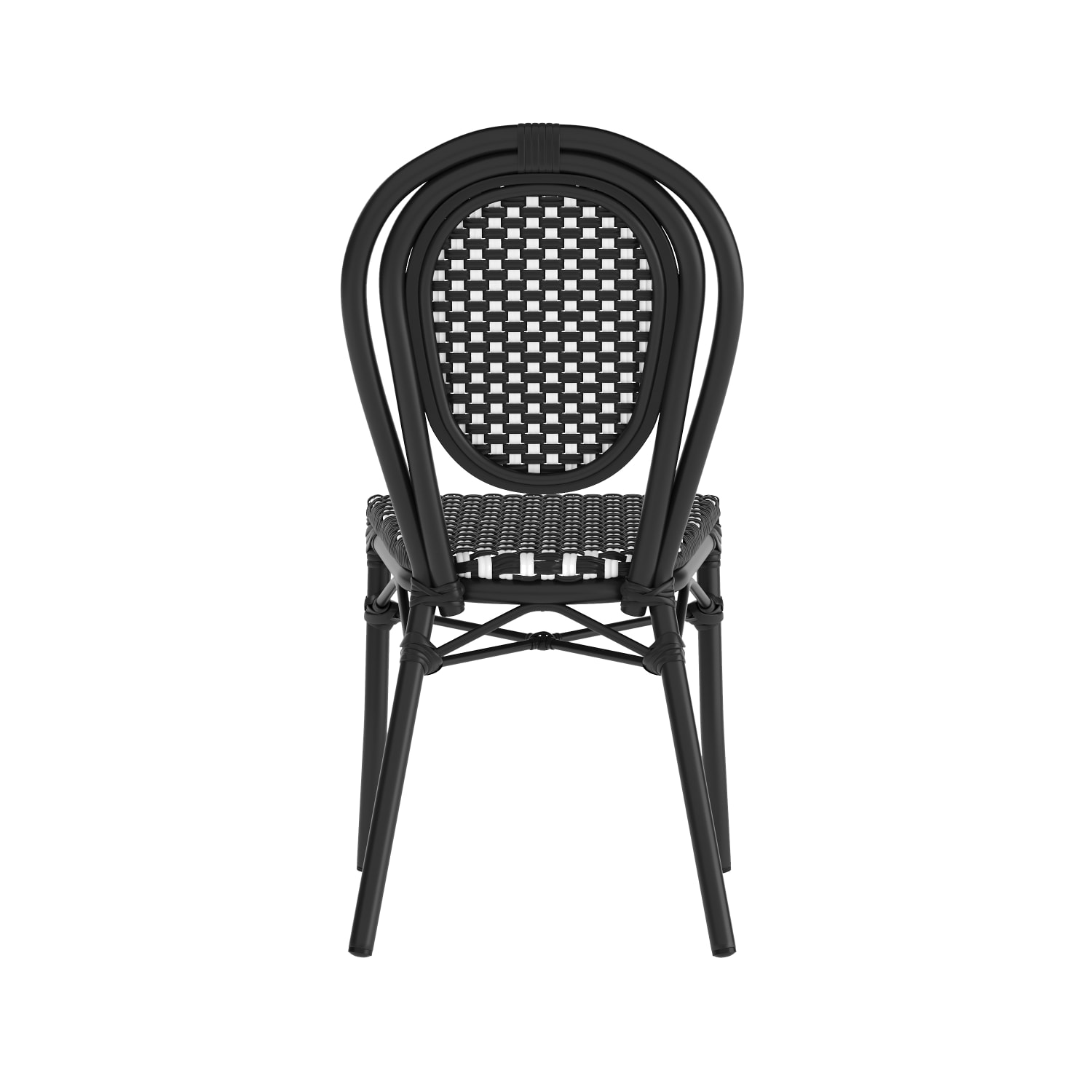 Flash Furniture 2 Pack Lourdes IndoorOutdoor Commercial Thonet Bistro Stacking Chair PE Rattan and Aluminum Frame Black  WhiteBlack Frame PopularChairscom