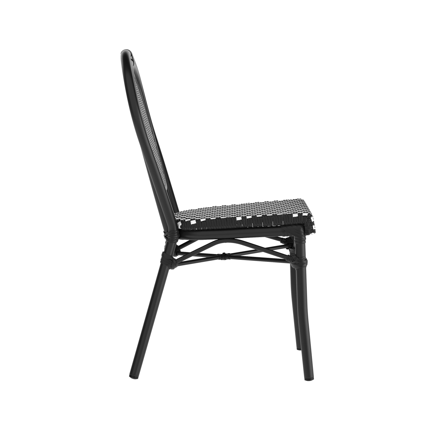 Flash Furniture 2 Pack Lourdes IndoorOutdoor Commercial Thonet Bistro Stacking Chair PE Rattan and Aluminum Frame Black  WhiteBlack Frame PopularChairscom