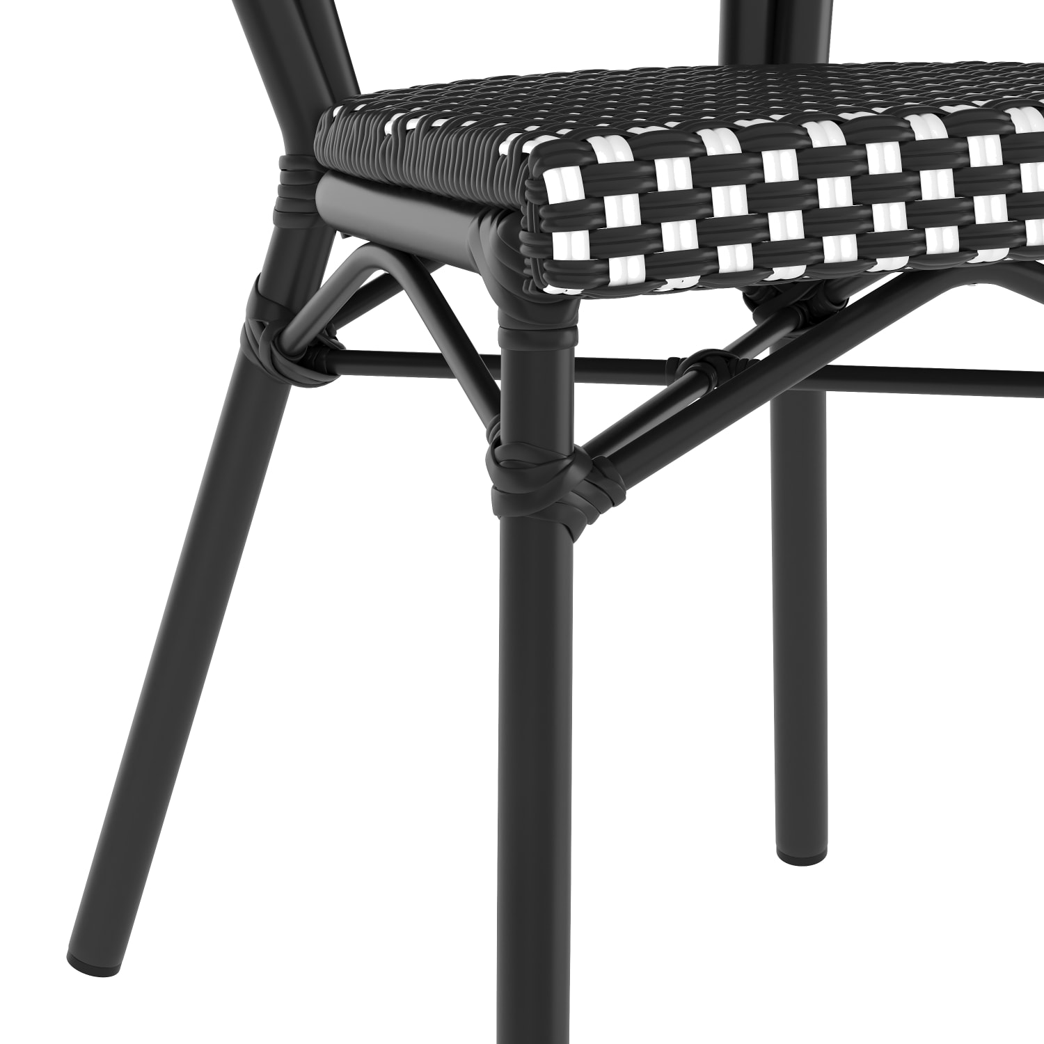 Flash Furniture 2 Pack Lourdes IndoorOutdoor Commercial Thonet Bistro Stacking Chair PE Rattan and Aluminum Frame Black  WhiteBlack Frame PopularChairscom