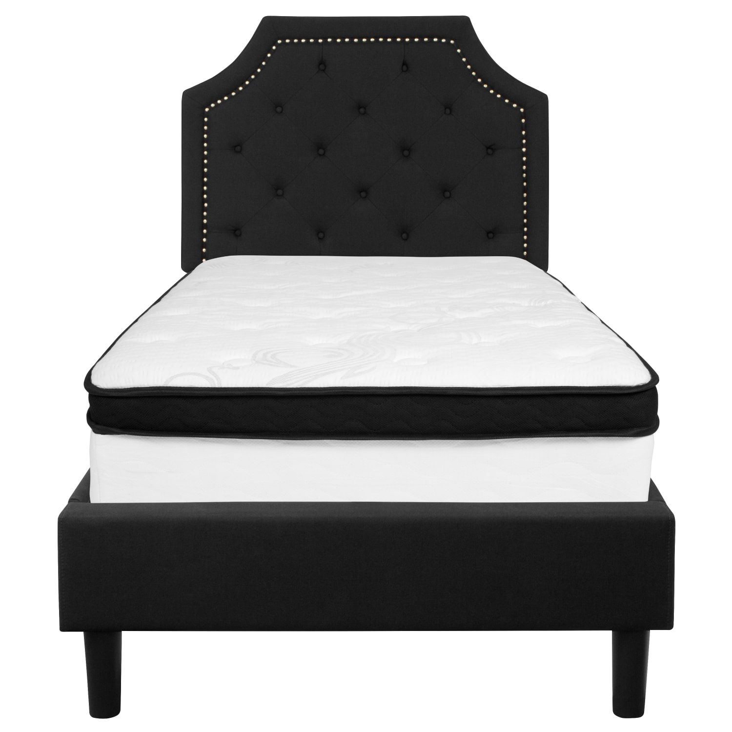 Flash Furniture Brighton Arched Tufted Upholstered Platform Bed And Memory Foam Pocket Spring Mattress, Twin, Black - Image 5