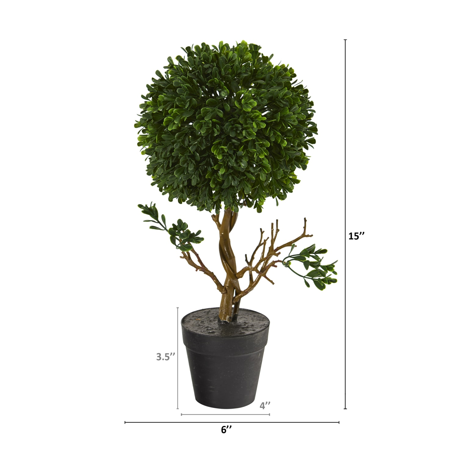 Nearly Natural Boxwood Topiary 15inH Artificial Tree With Planter, 15inH x 6inW x 6inD, Green/Black - Image 3