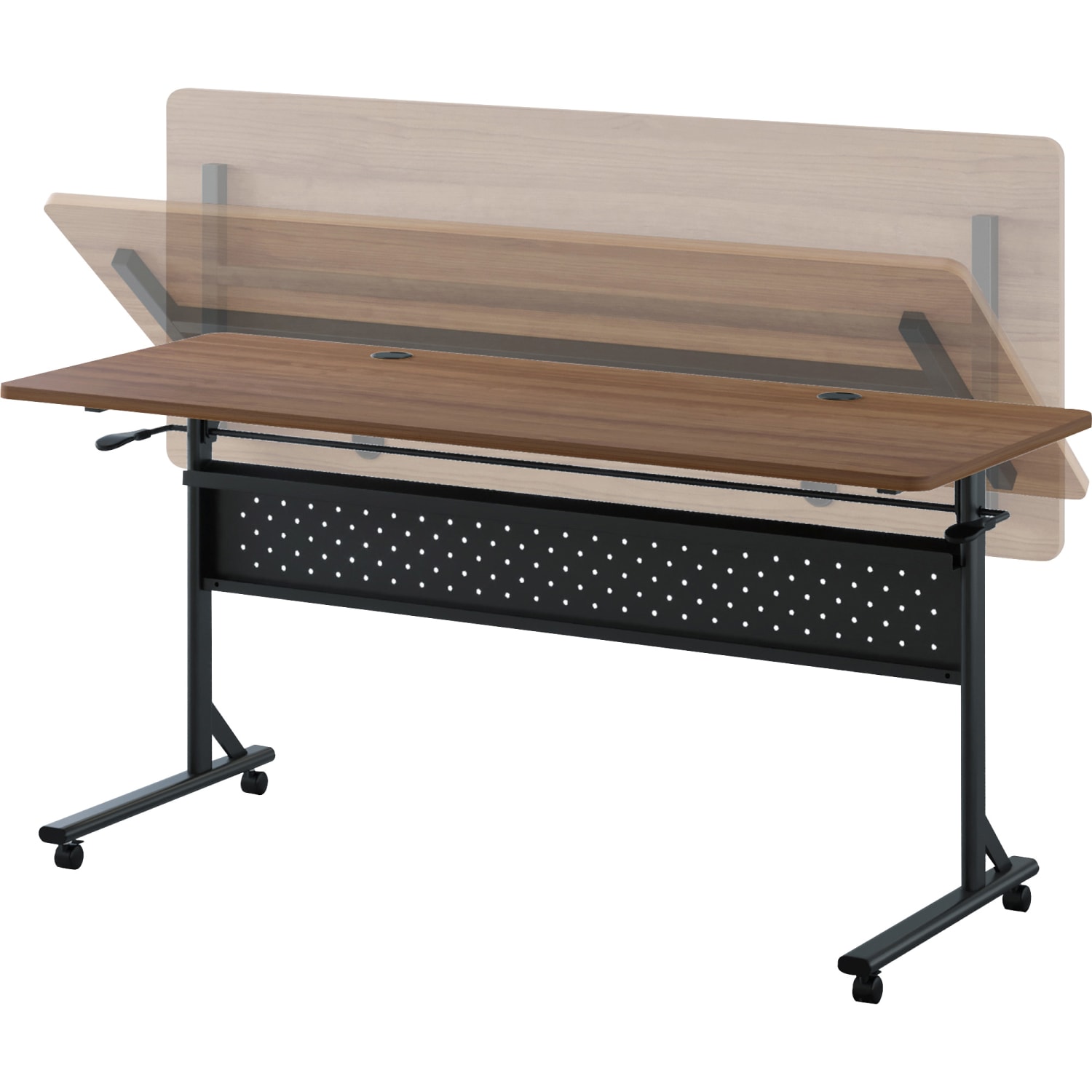 Lorell Shift 2.0 Flip & Nesting Mobile Table, 29-1/2inH x 60inW x 24inD, Walnut/Black - Image 5