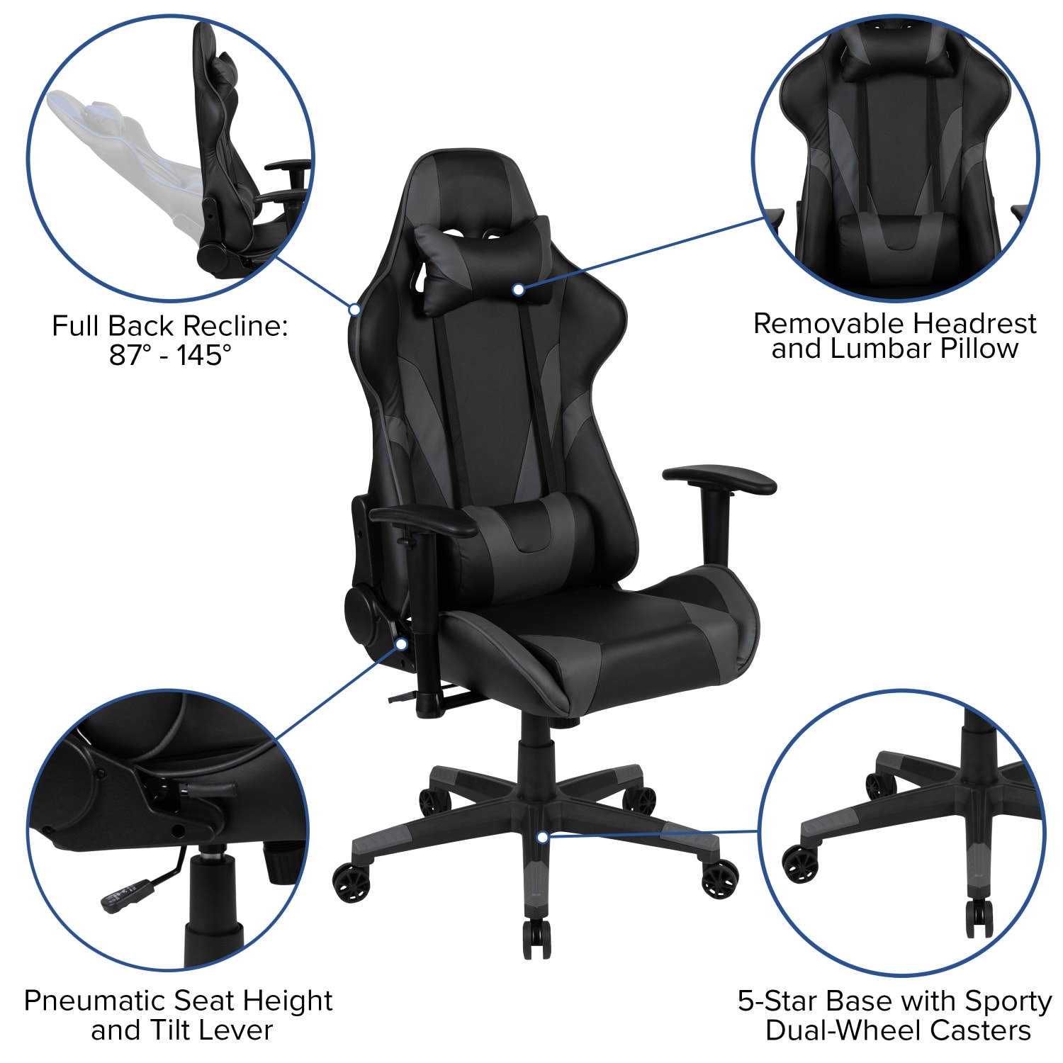 Flash Furniture Gaming Desk And Reclining Chair Set With Cup Holder, Headphone Hook & 2 Wire Management Holes, Gray - Image 5
