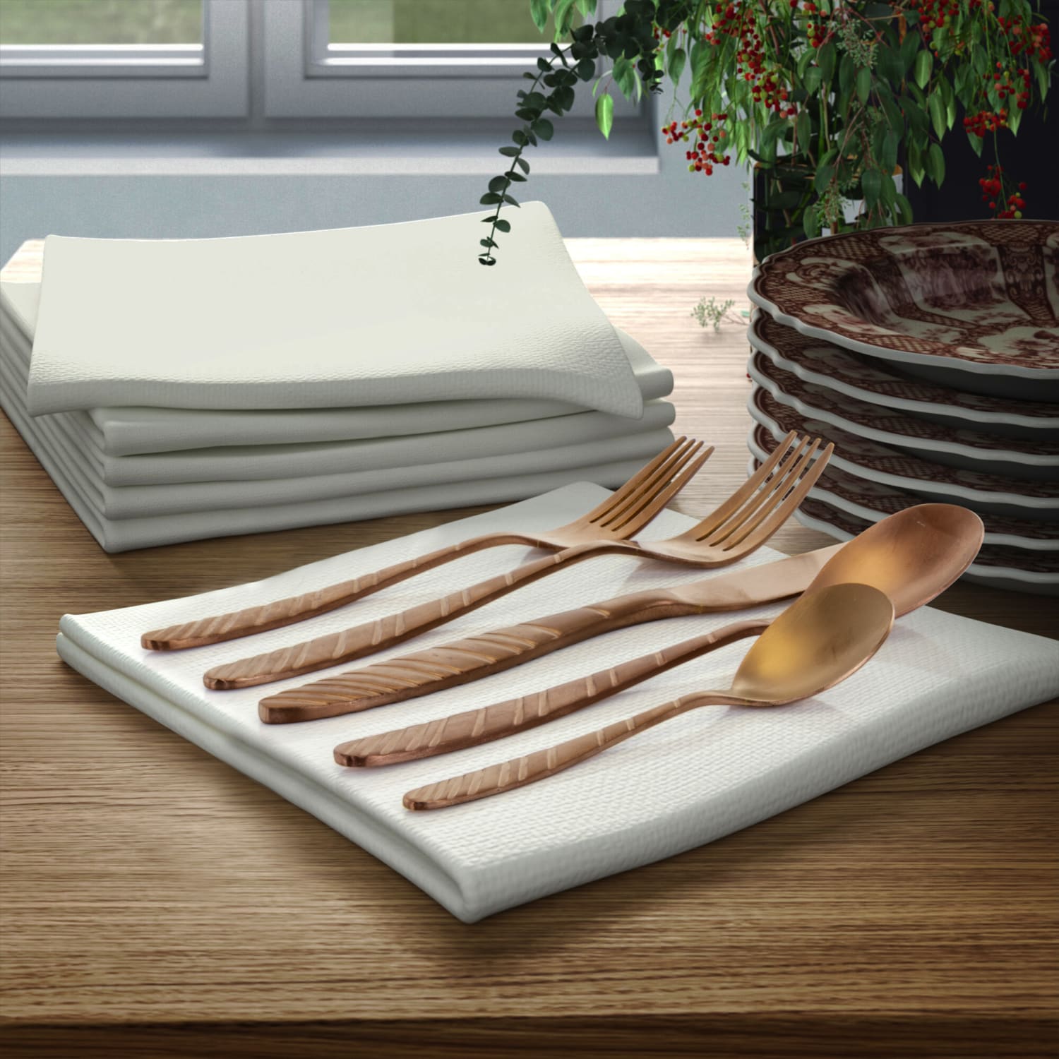 MegaChef La Vague 20-Piece Stainless-Steel Flatware Set, Rose Gold - Image 3