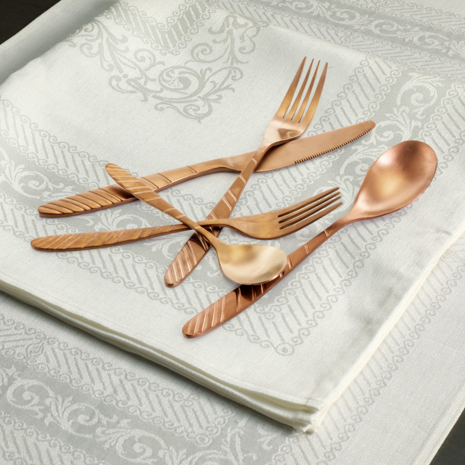 MegaChef La Vague 20-Piece Stainless-Steel Flatware Set, Rose Gold - Image 4