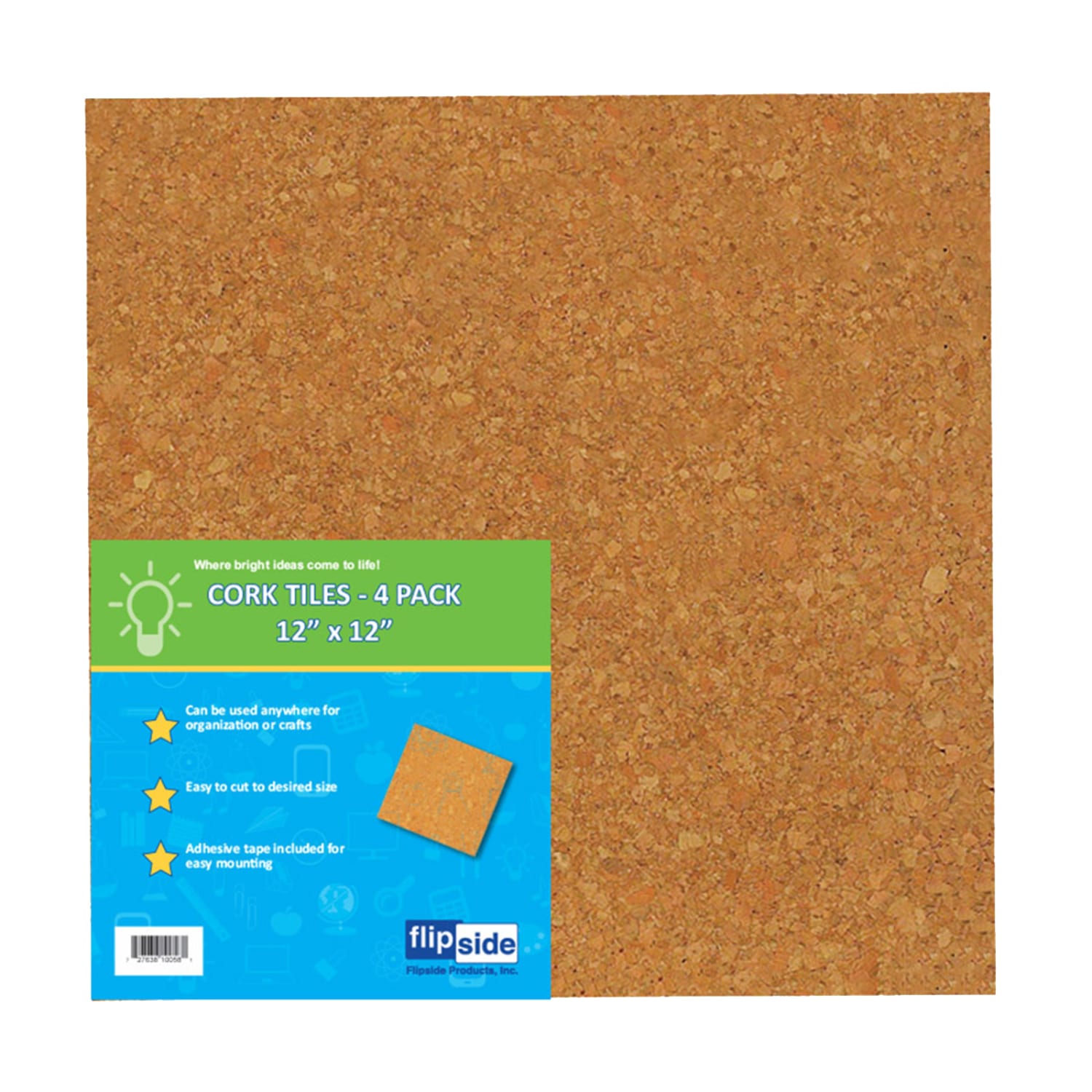 Flipside Cork Tiles, 12inH x 12inW x 1/8inD, Natural, 4 Tiles Per Pack, Set Of 2 Packs - Image 5
