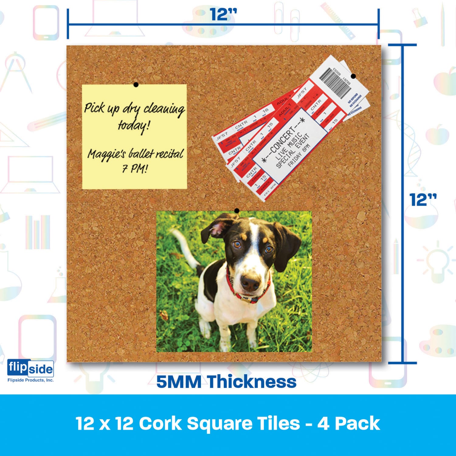 Flipside Cork Tiles, 12inH x 12inW x 1/8inD, Natural, 4 Tiles Per Pack, Set Of 2 Packs - Image 6