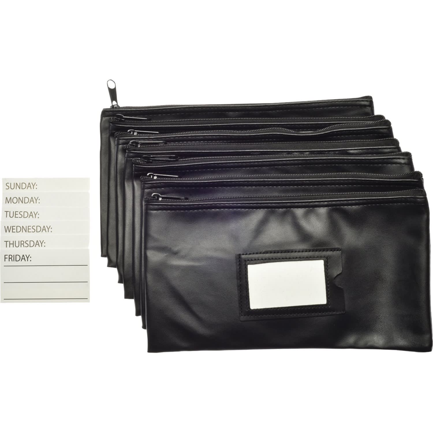 Nadex Coins Black 7 Days Bank Deposit Cash and Coin Pouches, 11in Width x 6in Length, 7 Count