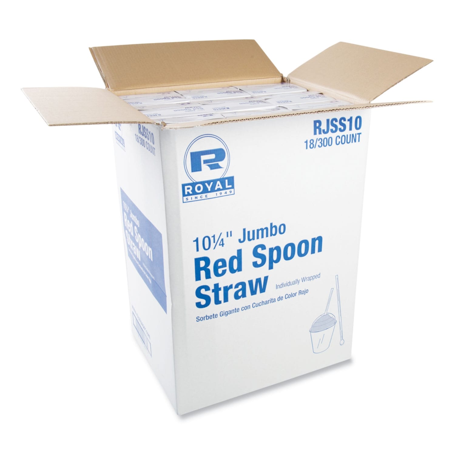 AmerCareRoyal Jumbo Spoon Straws, 10-1/4in, Red, 300 Straws Per Pack, Case Of 18 Packs - Image 6