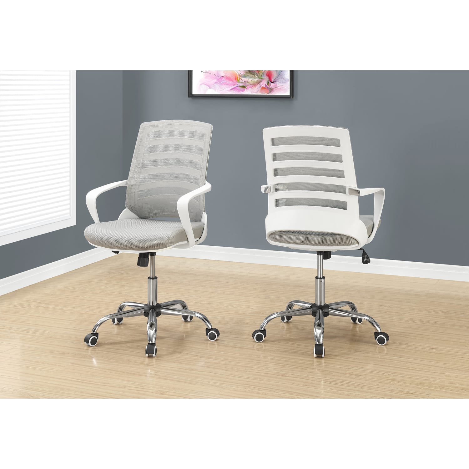 Monarch Specialties Ergonomic Mid-Back Office Chair, Gray/White - Image 3