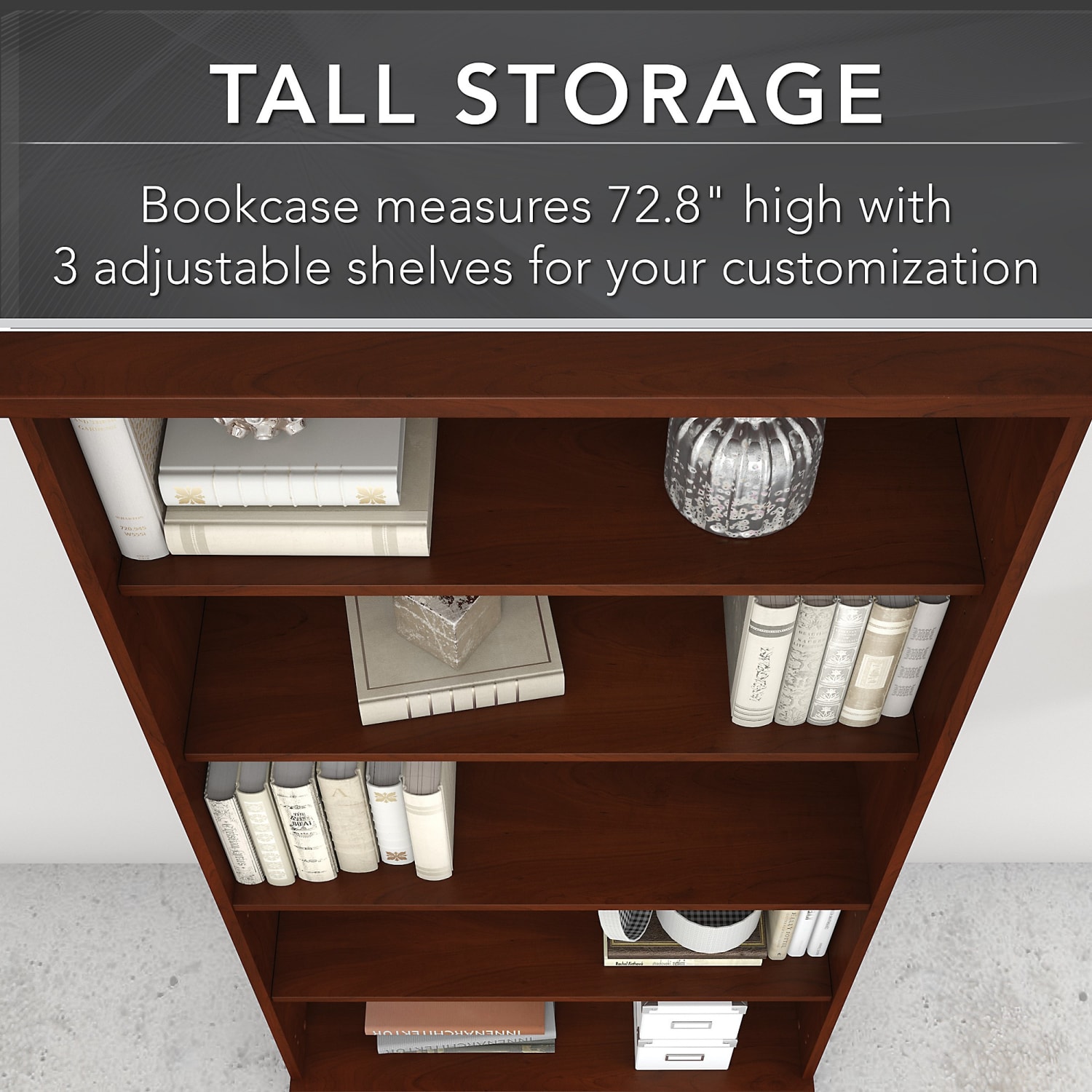 Bush Business Furniture Studio C 73inH 5-Shelf Bookcase With Doors, Hansen Cherry, Standard Delivery - Image 4