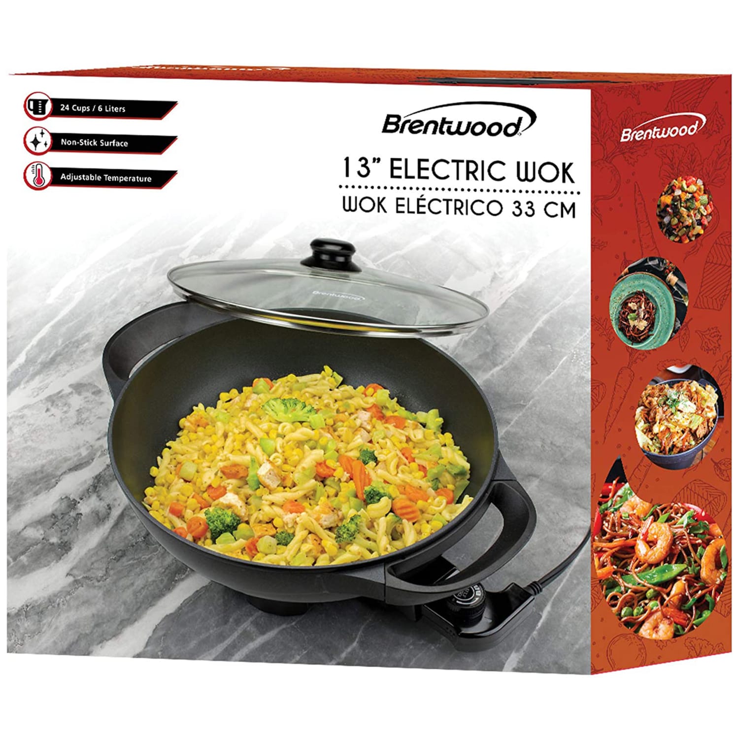 Brentwood Non-Stick Flat Bottom Electric Wok Skillet, 7-1/2inH x 13inW x 17-1/2inD, Black - Image 3