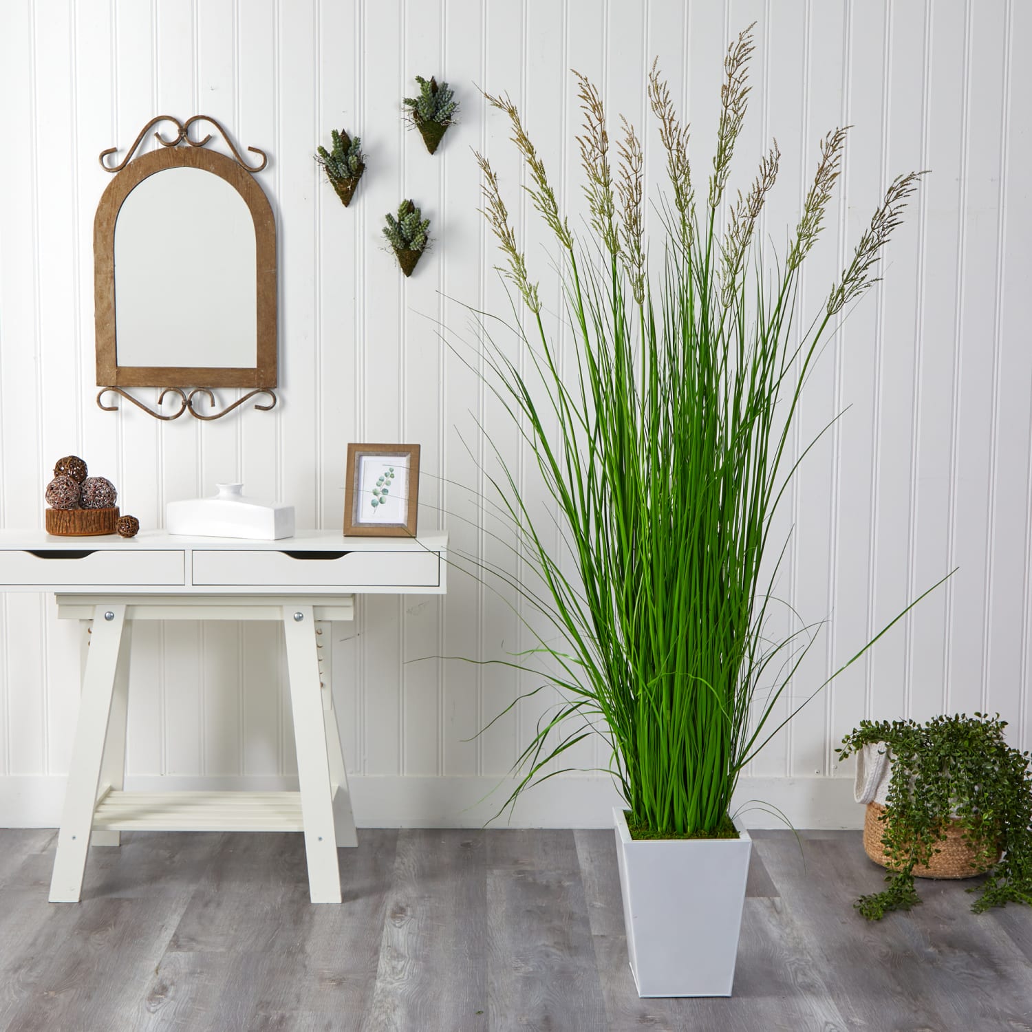 Nearly Natural Wheat Grass 75inH Artificial Plant With Metal Planter, 75inH x 22inW x 22inD, Green/White - Image 4