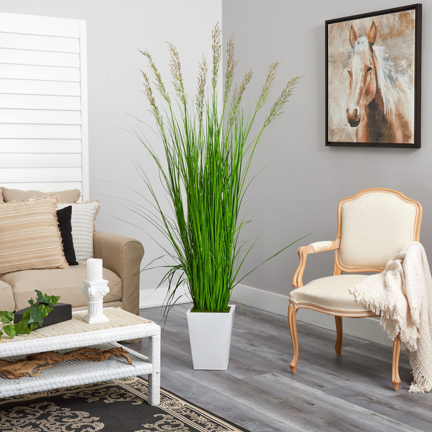 Nearly Natural Wheat Grass 75inH Artificial Plant With Metal Planter, 75inH x 22inW x 22inD, Green/White - Image 5