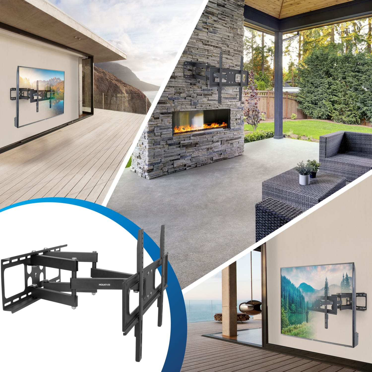 Mount-It! Full Motion Outdoor TV Wall Mount For Screen Sizes 37in To 80in, 2-3/4inH x 8-3/4inW x 27-3/4inD, Black - Image 5
