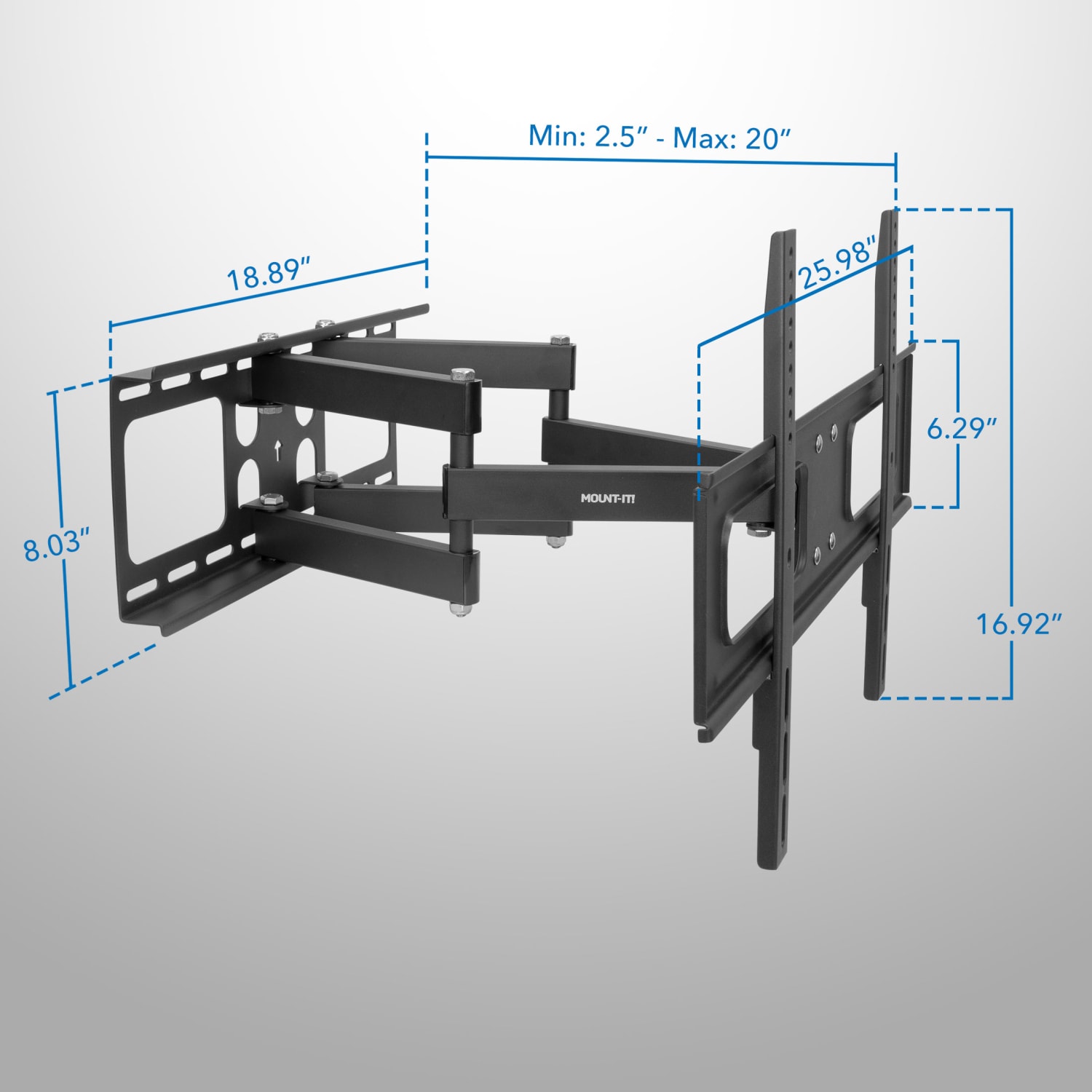 Mount-It! Full Motion Outdoor TV Wall Mount For Screen Sizes 37in To 80in, 2-3/4inH x 8-3/4inW x 27-3/4inD, Black - Image 6