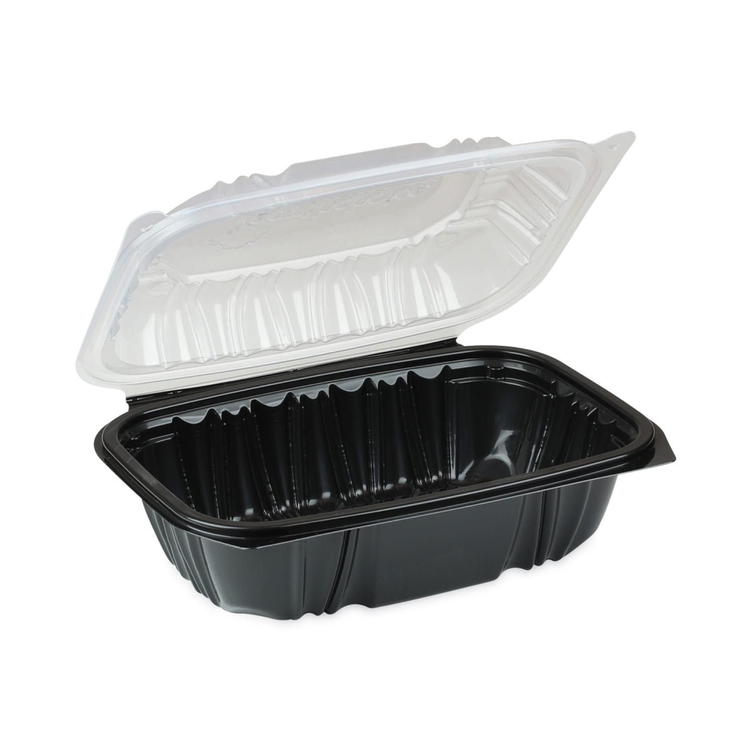 Pactiv Evergreen EarthChoice Vented Dual-Color Microwavable Hinged-Lid Containers, 1-Compartment, 34 Oz, 3inH x 9inW x 6inD, Black/Clear, Pack Of 140 Containers - Image 3
