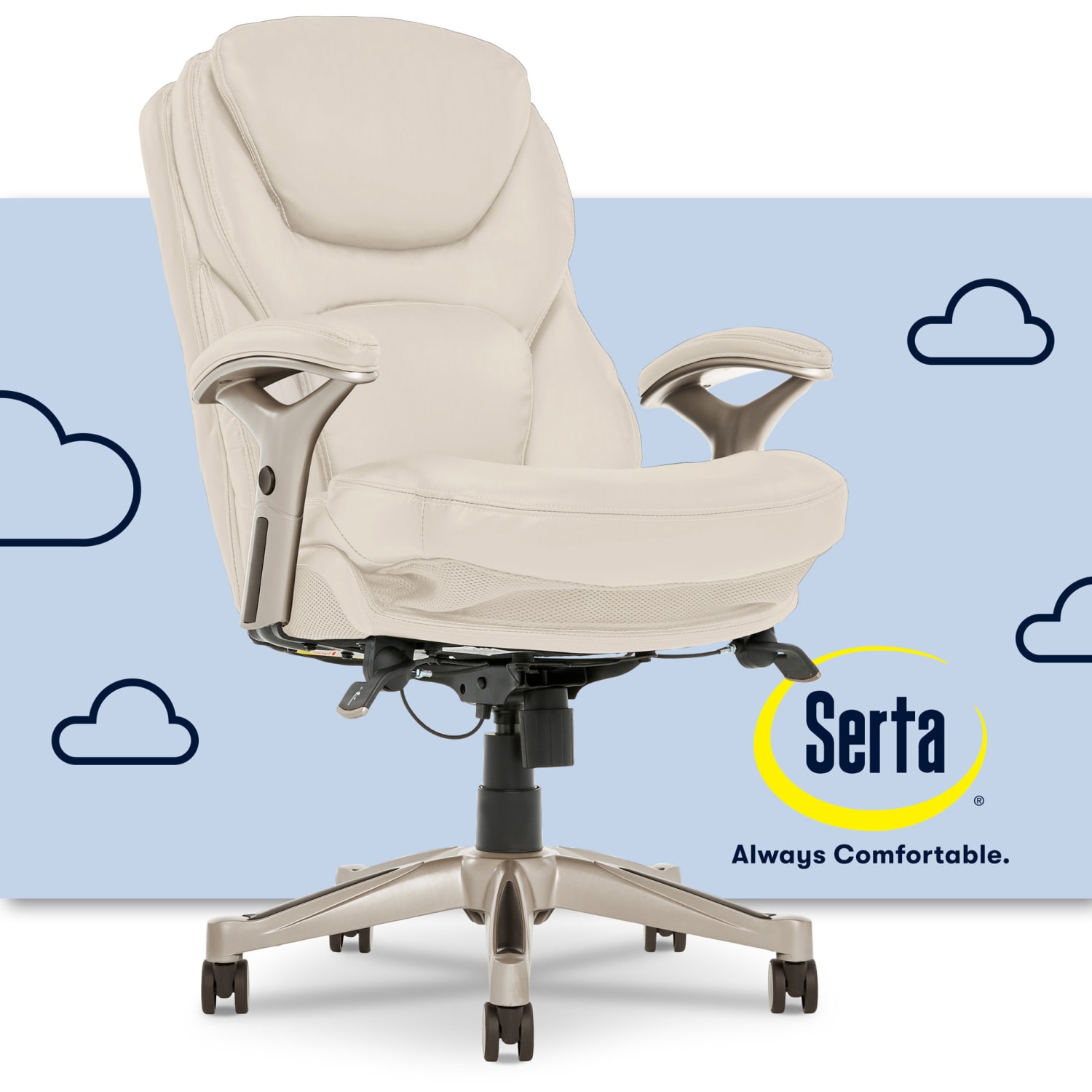 Serta Claremont Ergonomic Bonded Leather Mid Back Office Chair IvorySilver PopularChairscom