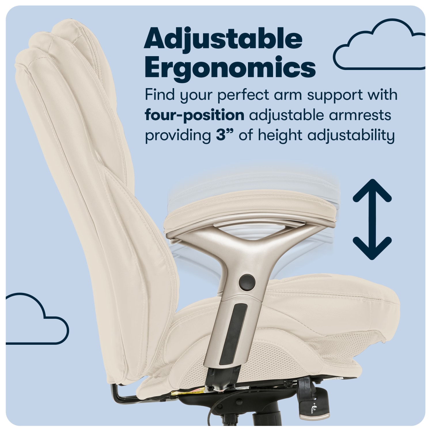 Serta Claremont Ergonomic Bonded Leather Mid Back Office Chair IvorySilver PopularChairscom