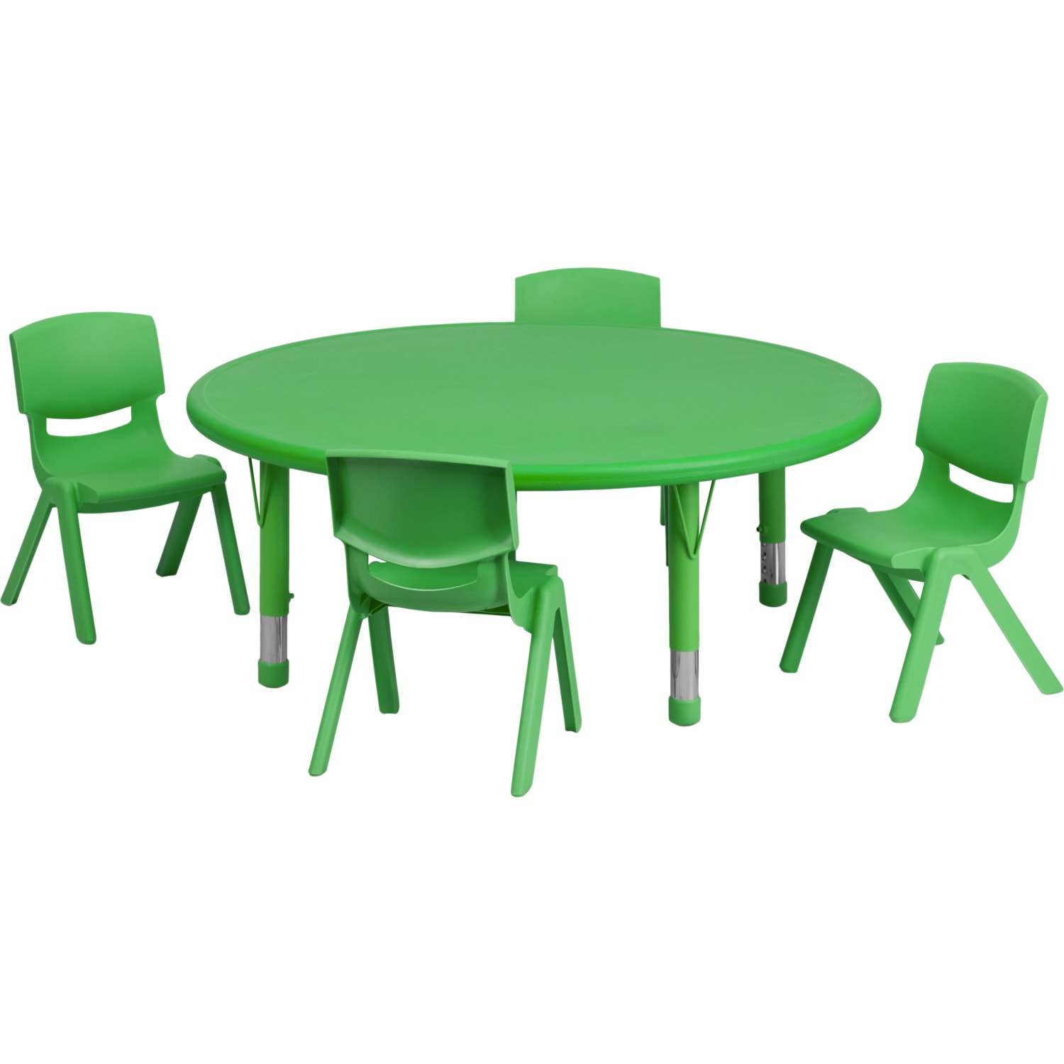Flash Furniture Round Plastic Height-Adjustable Activity Table Set With 4 Chairs, 23-3/4inH x 45inW x 45inD, Green - Image 4