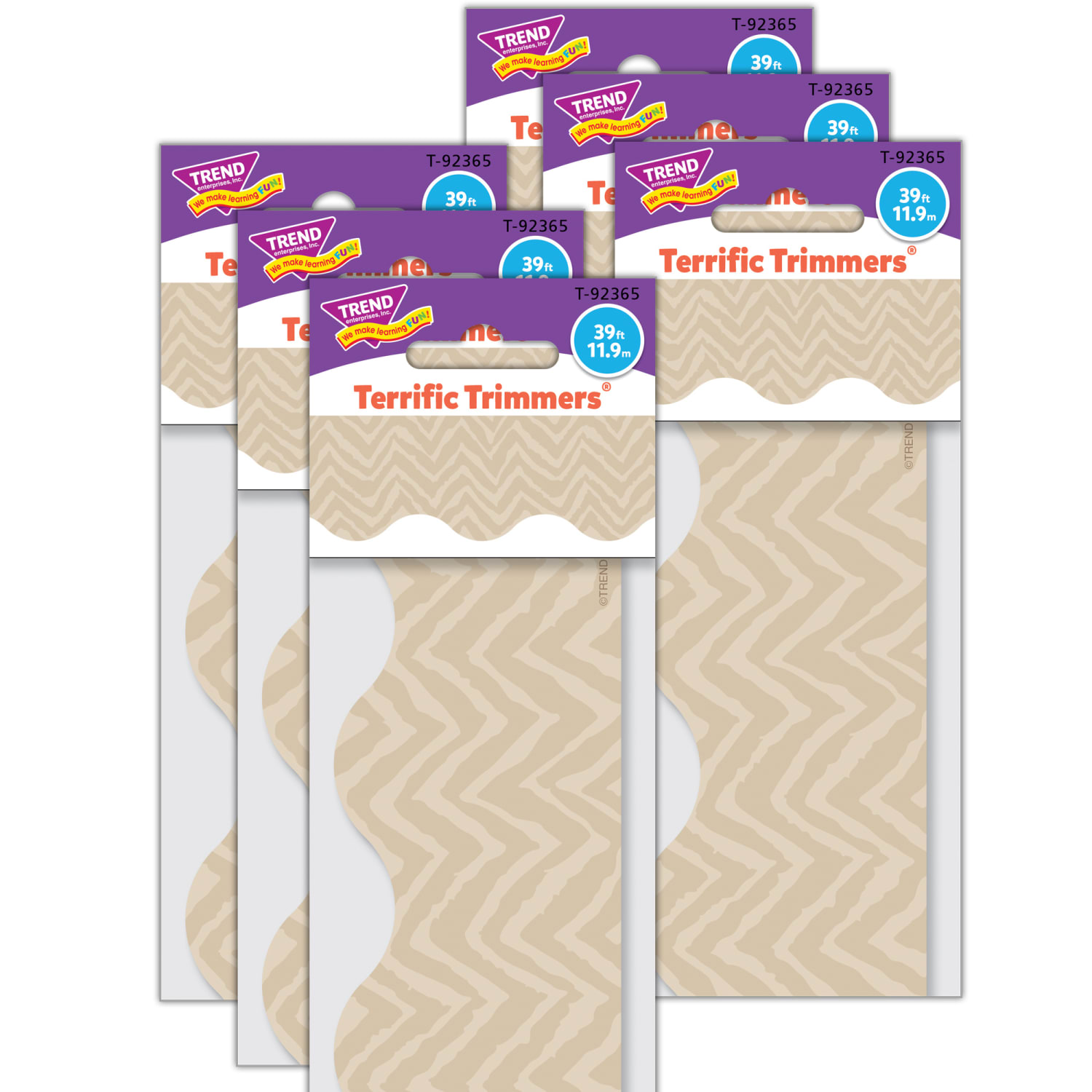 Trend Terrific Trimmers Packs, 39' x 2-1/4in, Natural Weave, Set Of 6 Packs