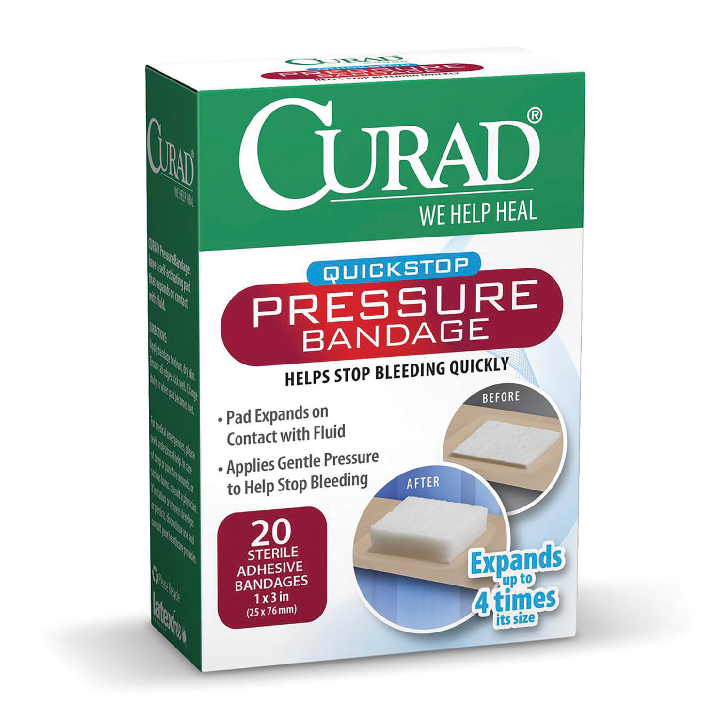 Curad Pressure Adhesive Bandage - 100 - 1in Width x 2.75in Length - Green - 100 / Box