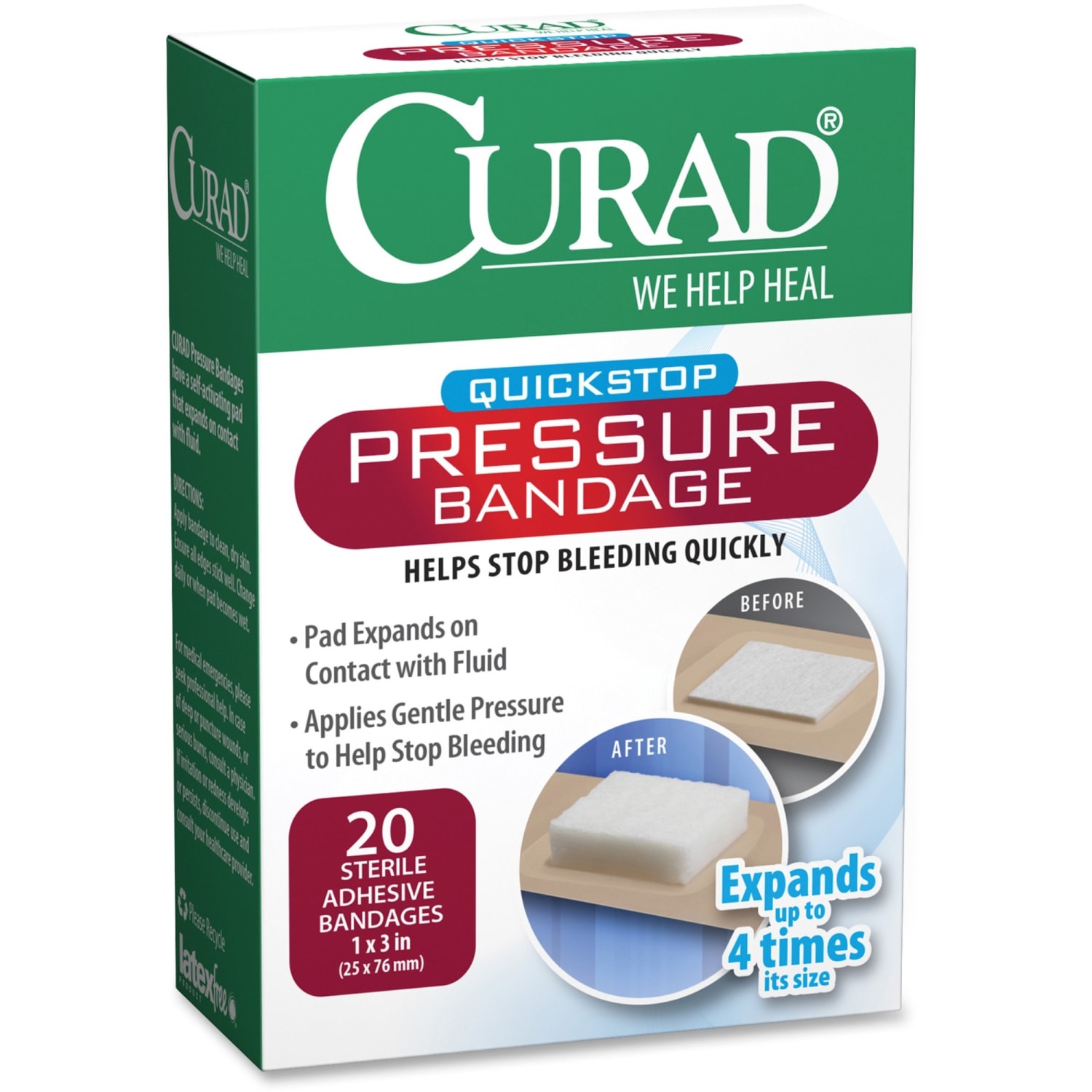 Curad Pressure Adhesive Bandage - 100 - 1in Width x 2.75in Length - Green - 100 / Box - Image 3