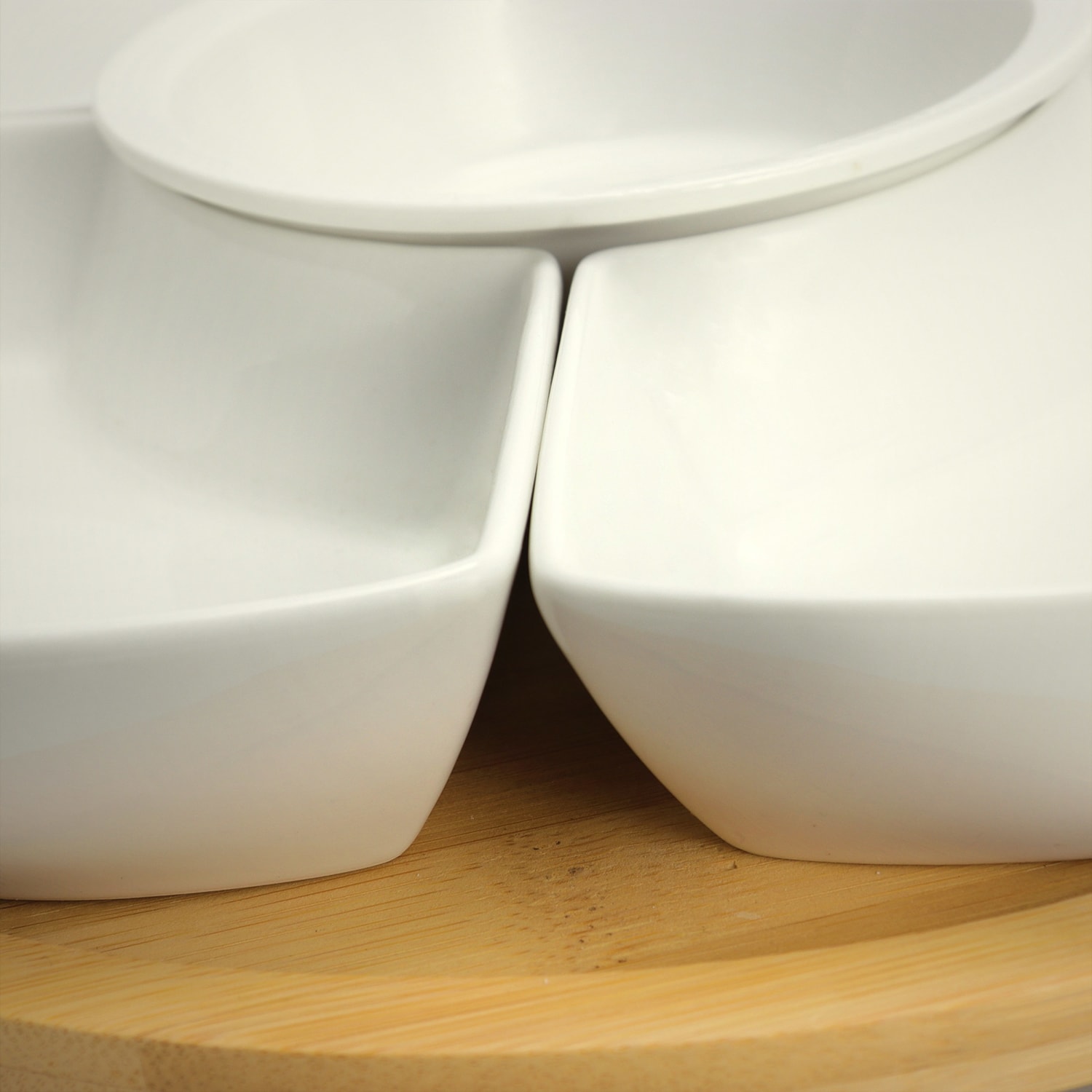 Elama Signature 6 Piece Lazy Susan Appetizer and Condiment Server Set with 5 Serving Dishes and a Bamboo Lazy Suzan Serving Tray - Image 4