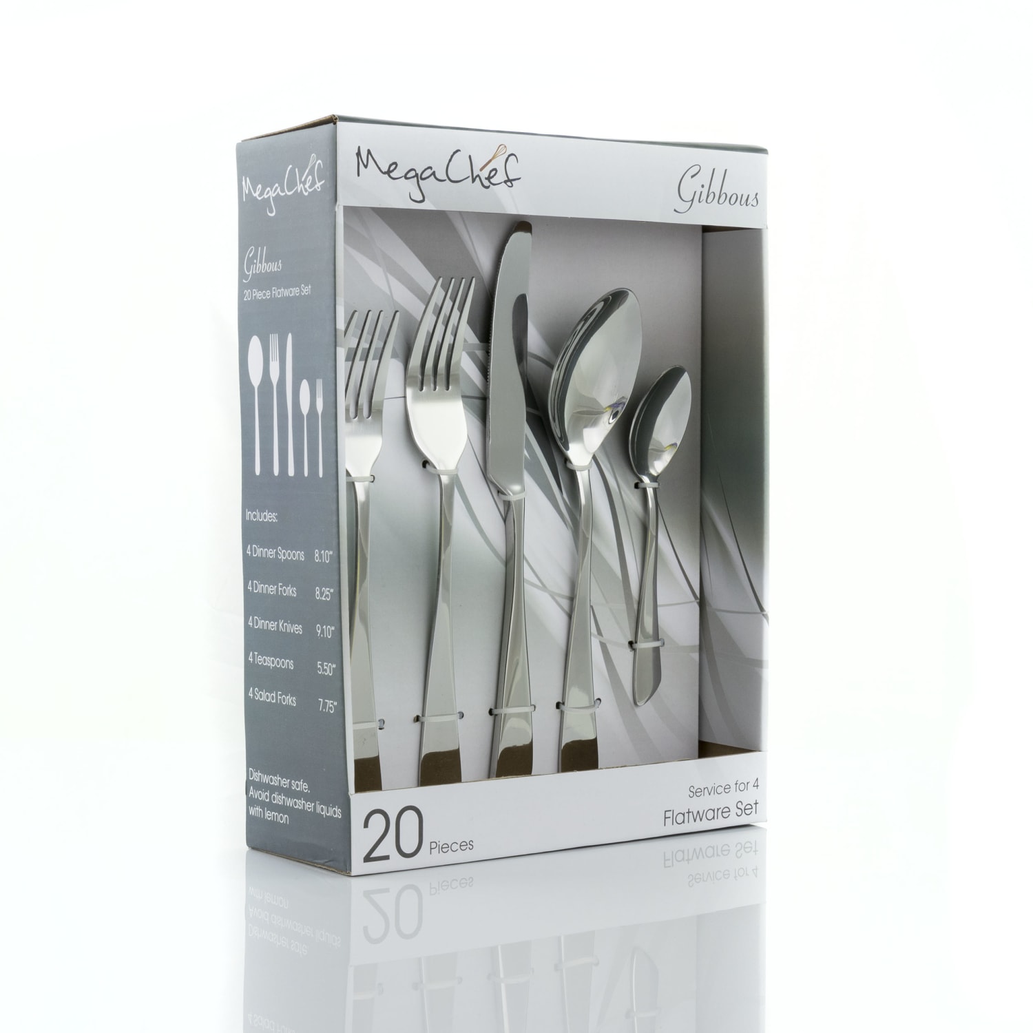 MegaChef Gibbous Stainless-Steel 20-Piece Flatware Utensil Set, Silver - Image 6